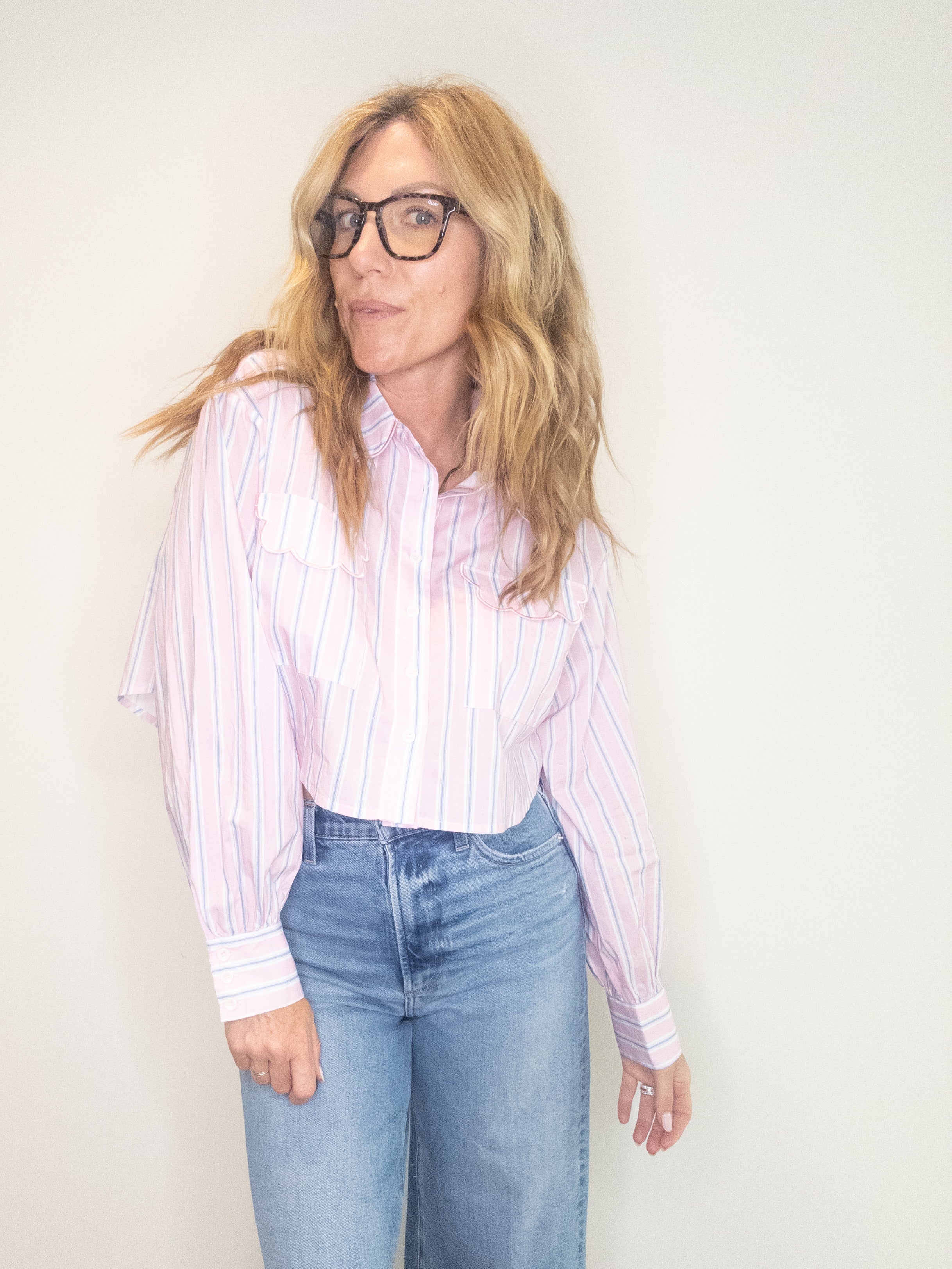 Pretty In Pink Cropped Button Down