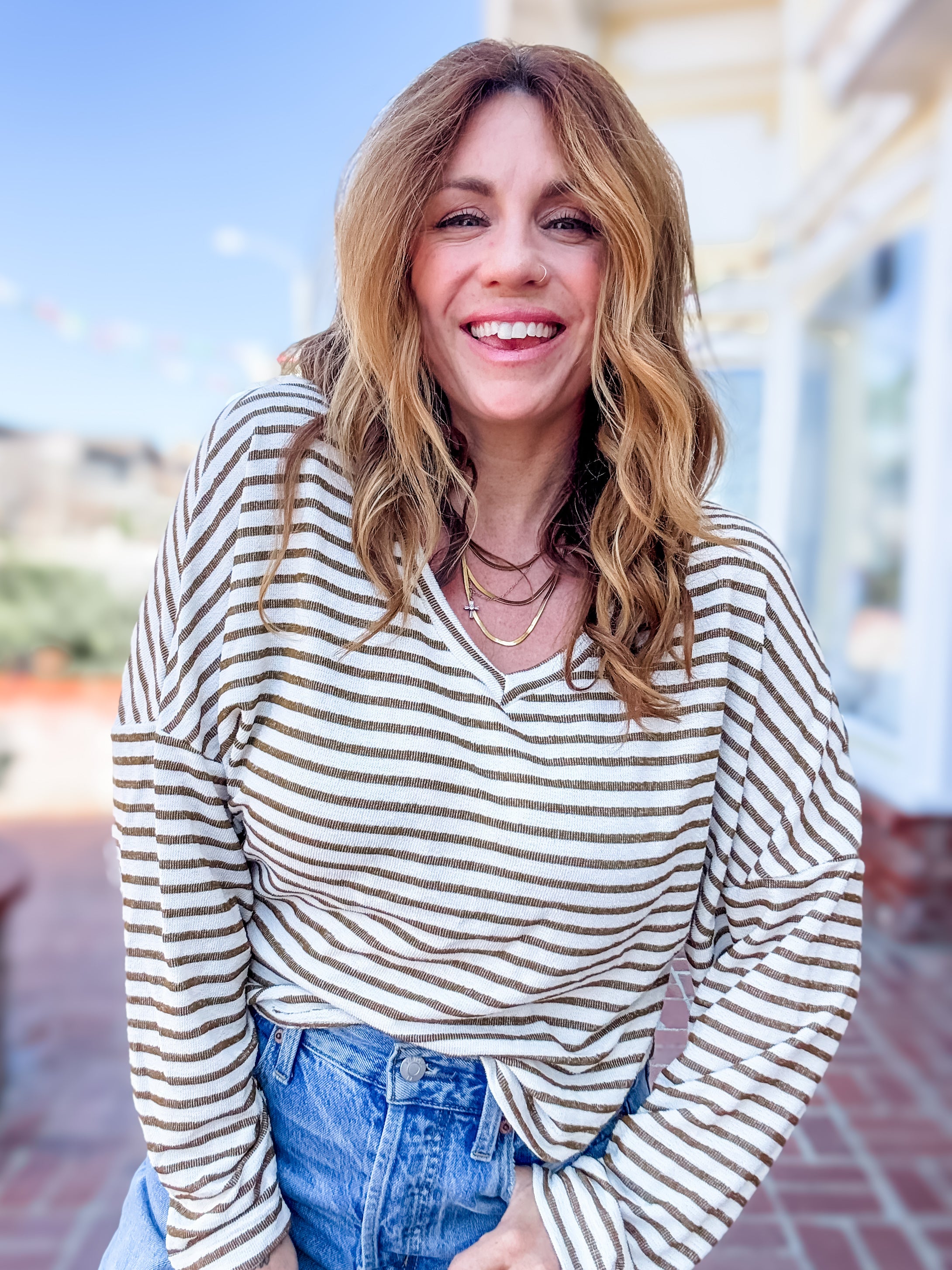 Project Social T Ren Textured Striped V Neck Tee