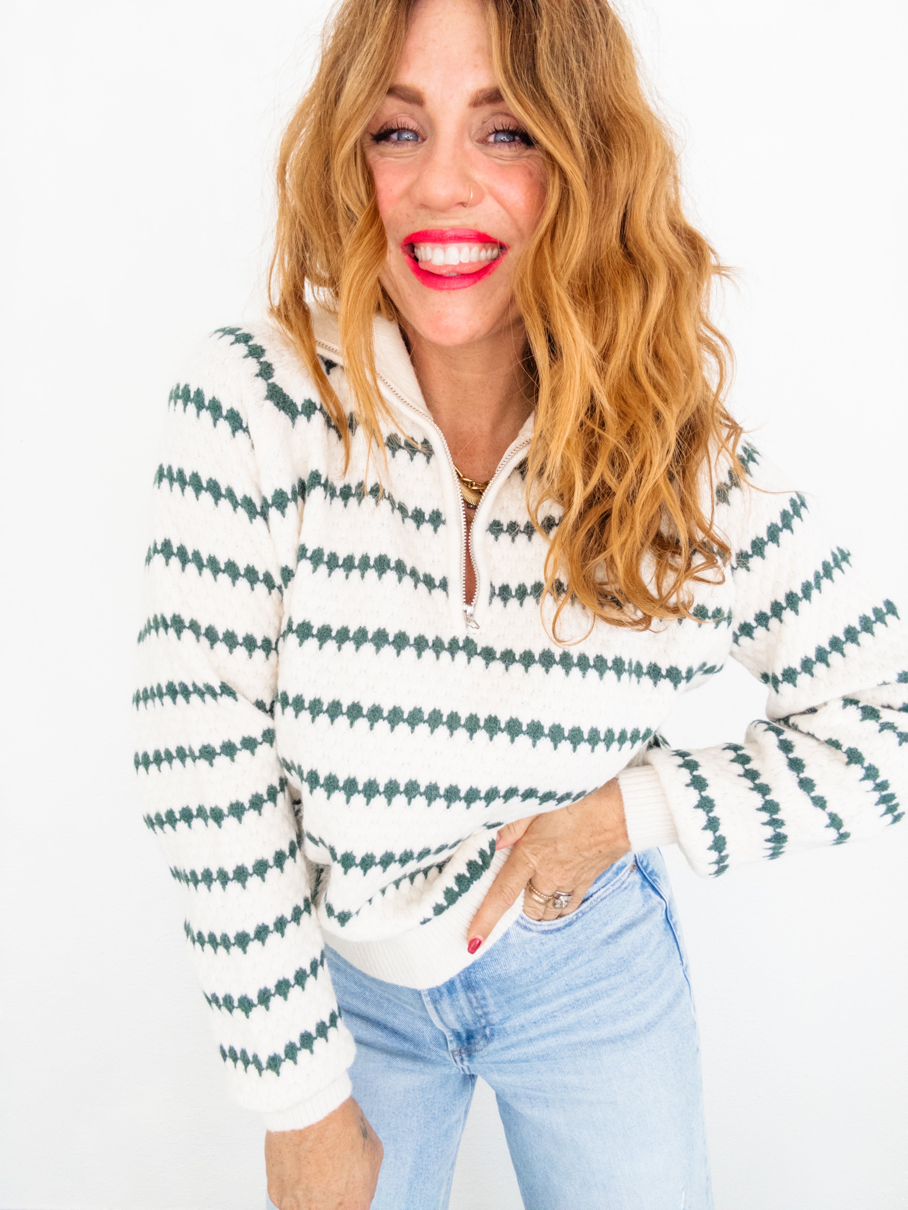 Pine Needles Quarter Zip Sweater