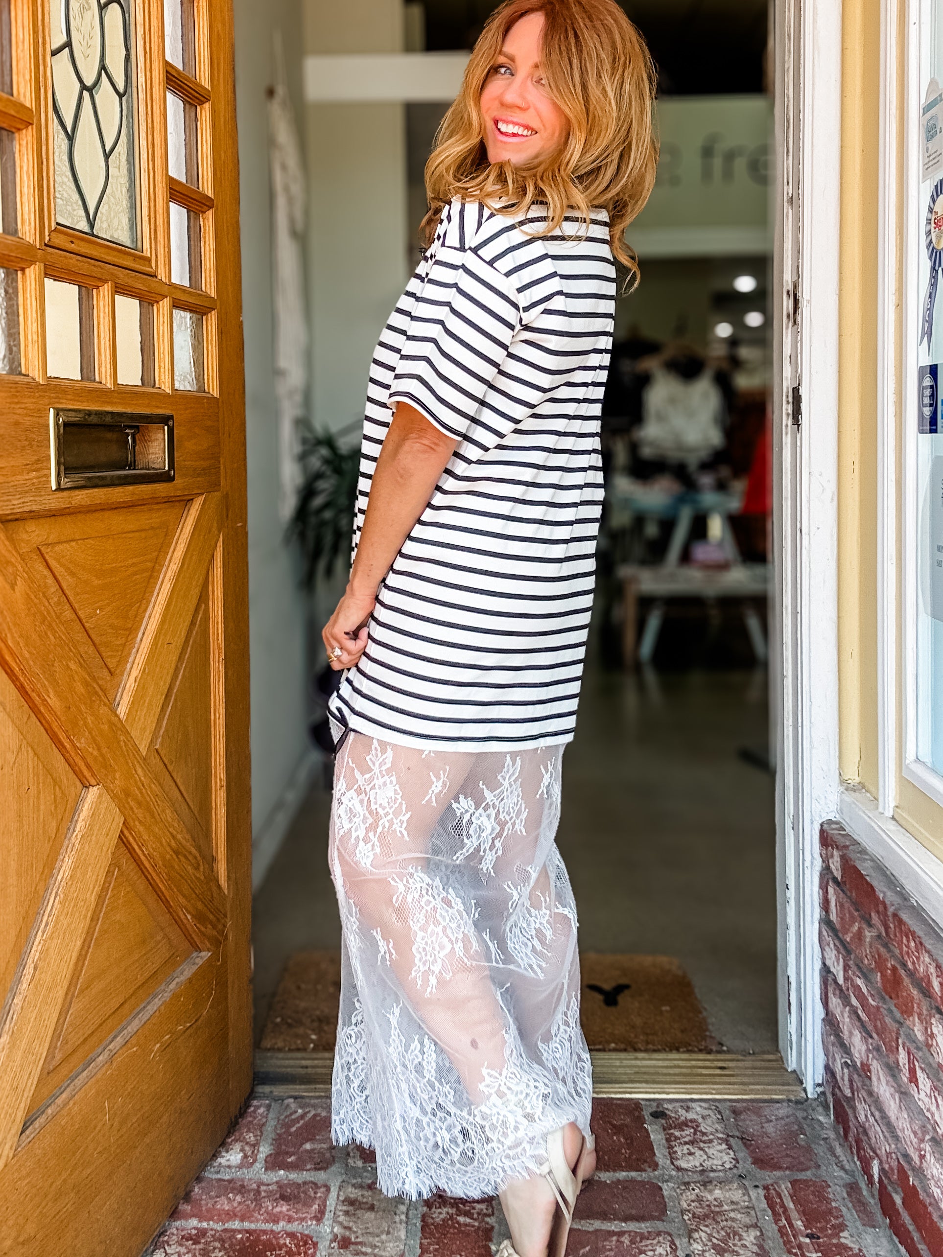 Stripes and Lace Layered Dress