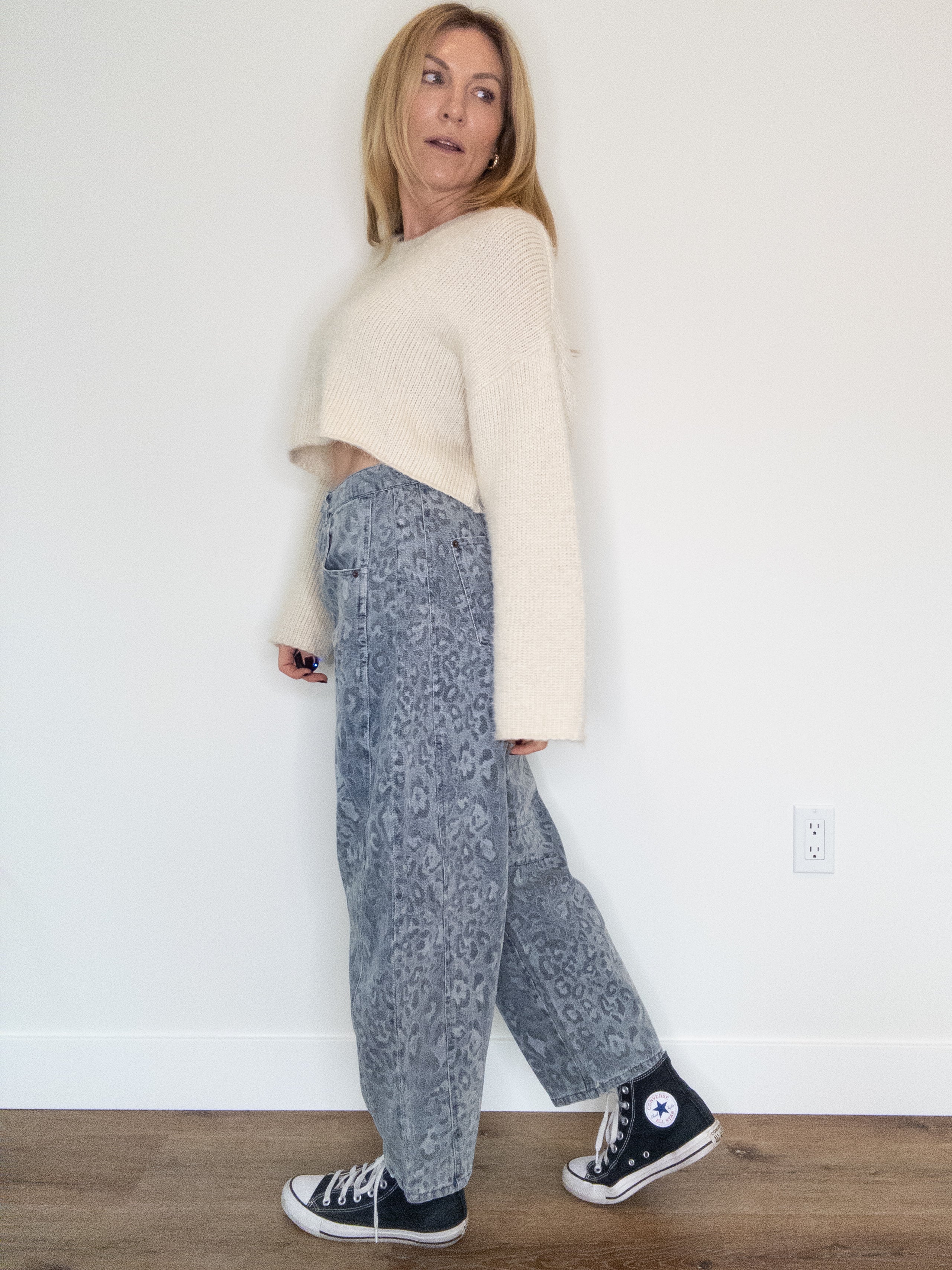 Denim Leopard Barrel Jeans