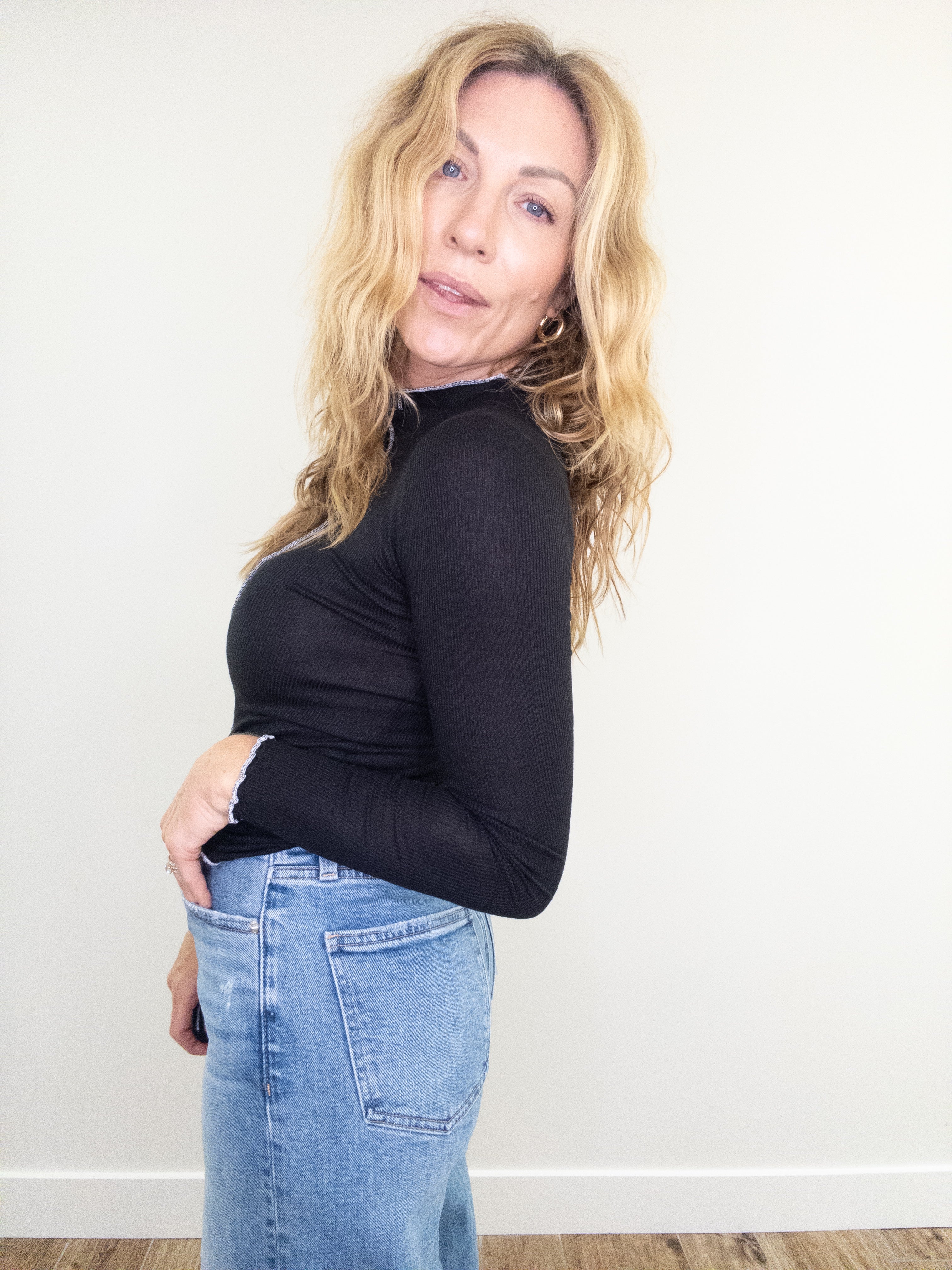 Project Social T Sparks Seamed Rib Funnel Neck Long Sleeve