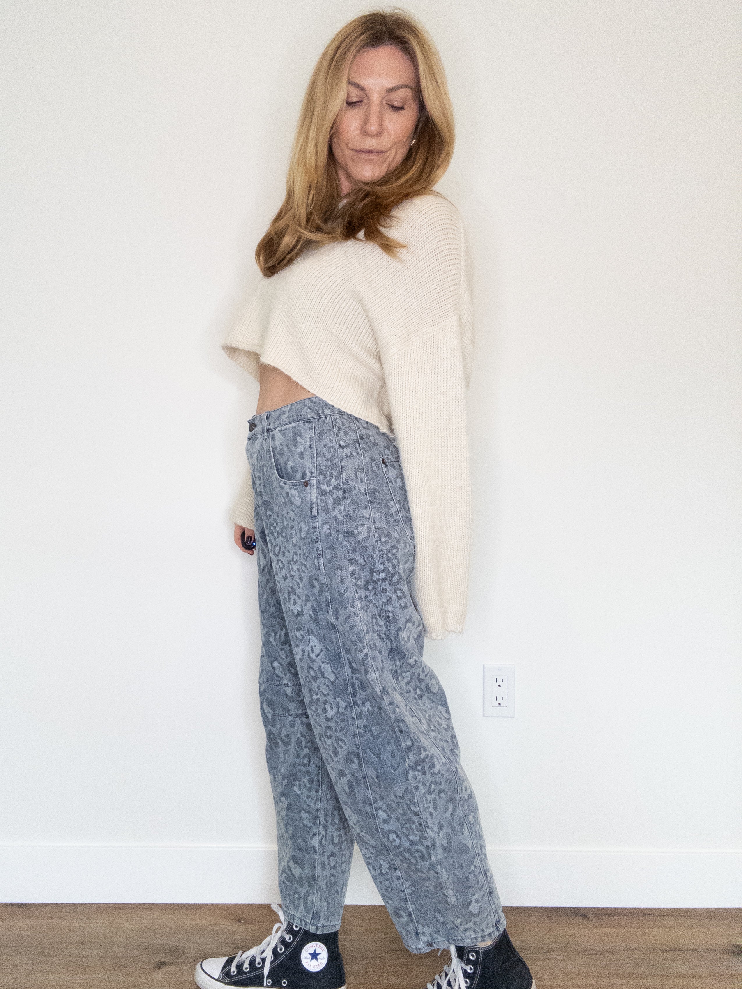 Denim Leopard Barrel Jeans