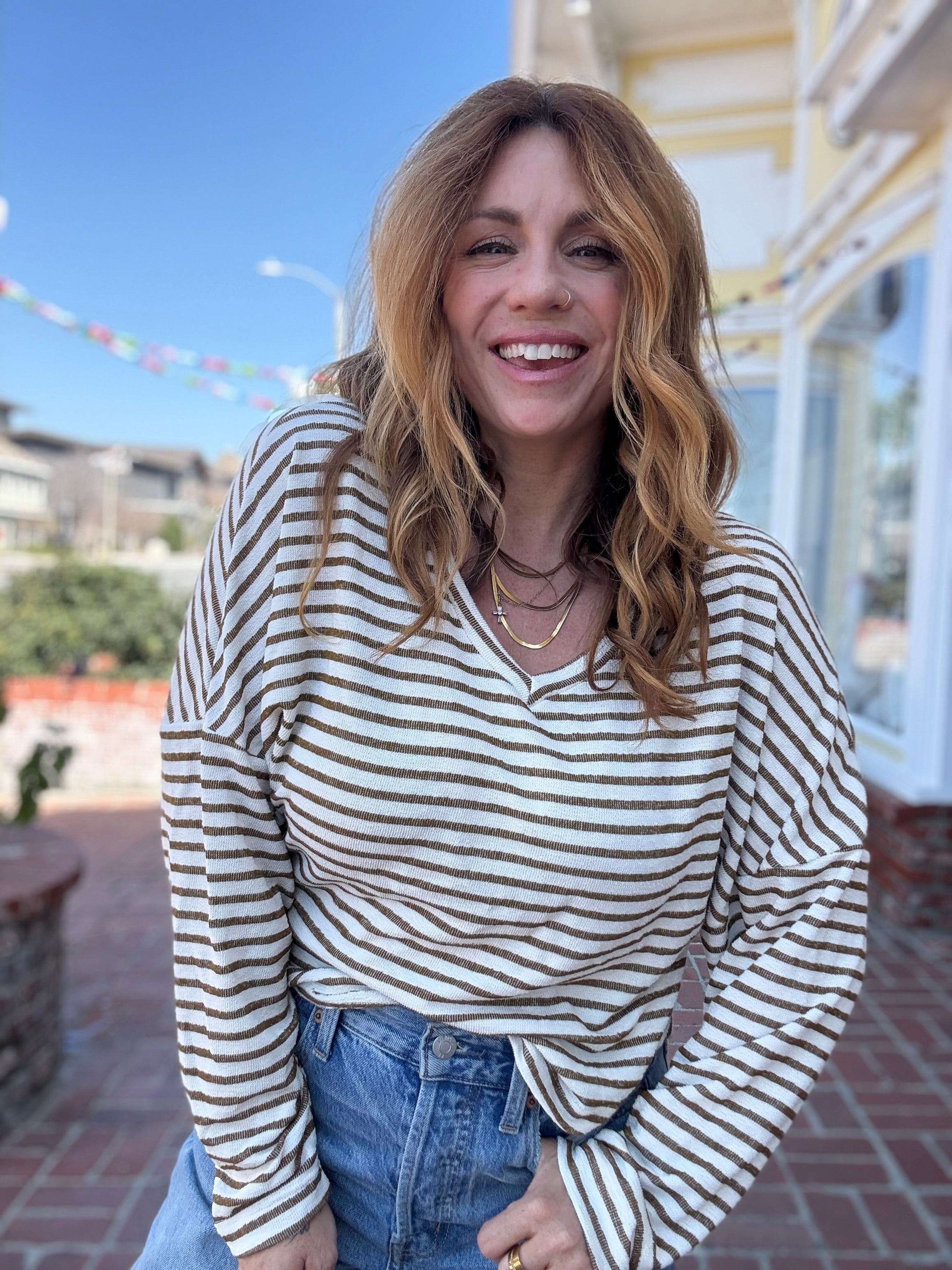 Project Social T Ren Textured Striped V Neck Tee