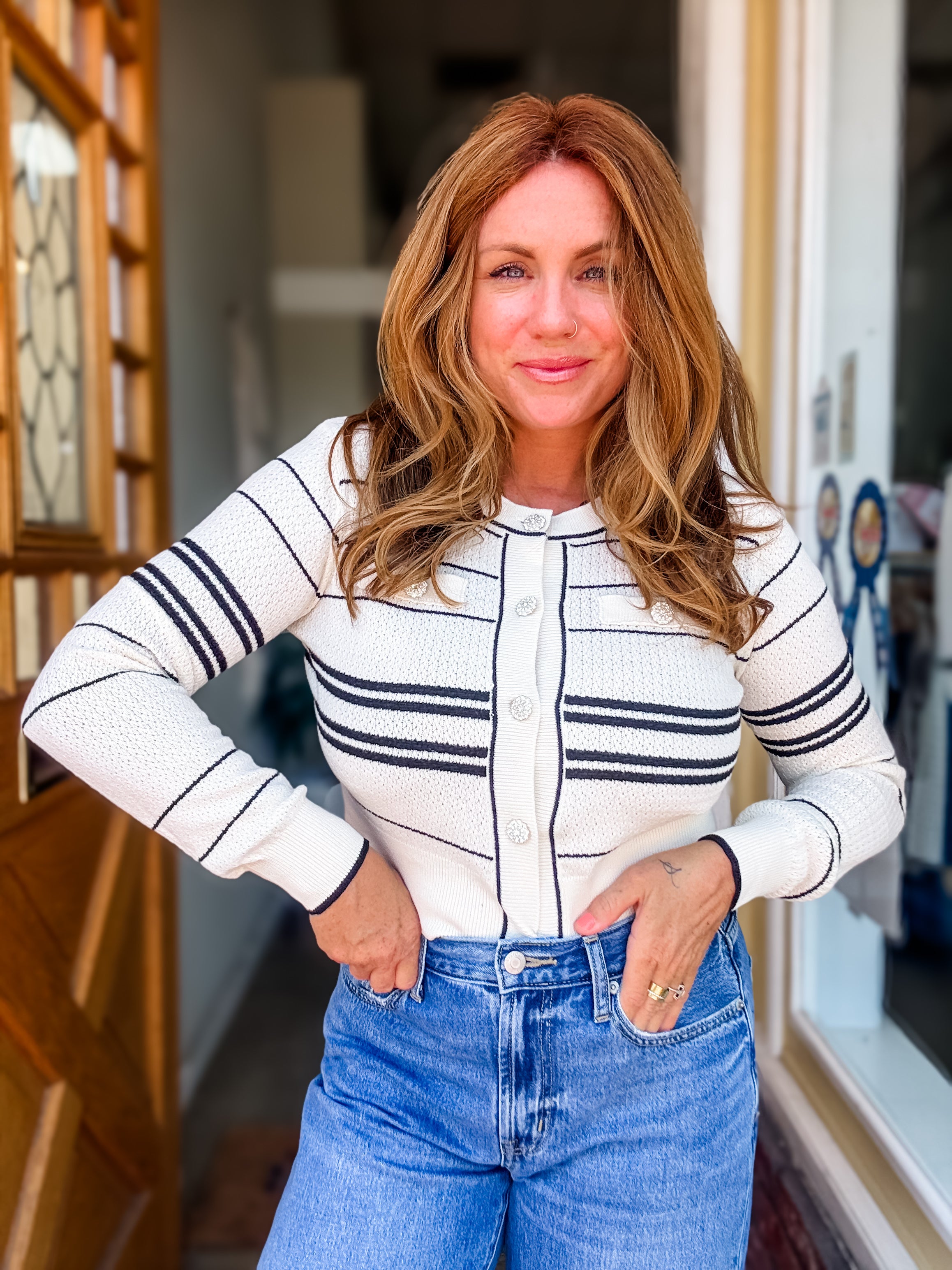 Jewel Button Cardigan Top