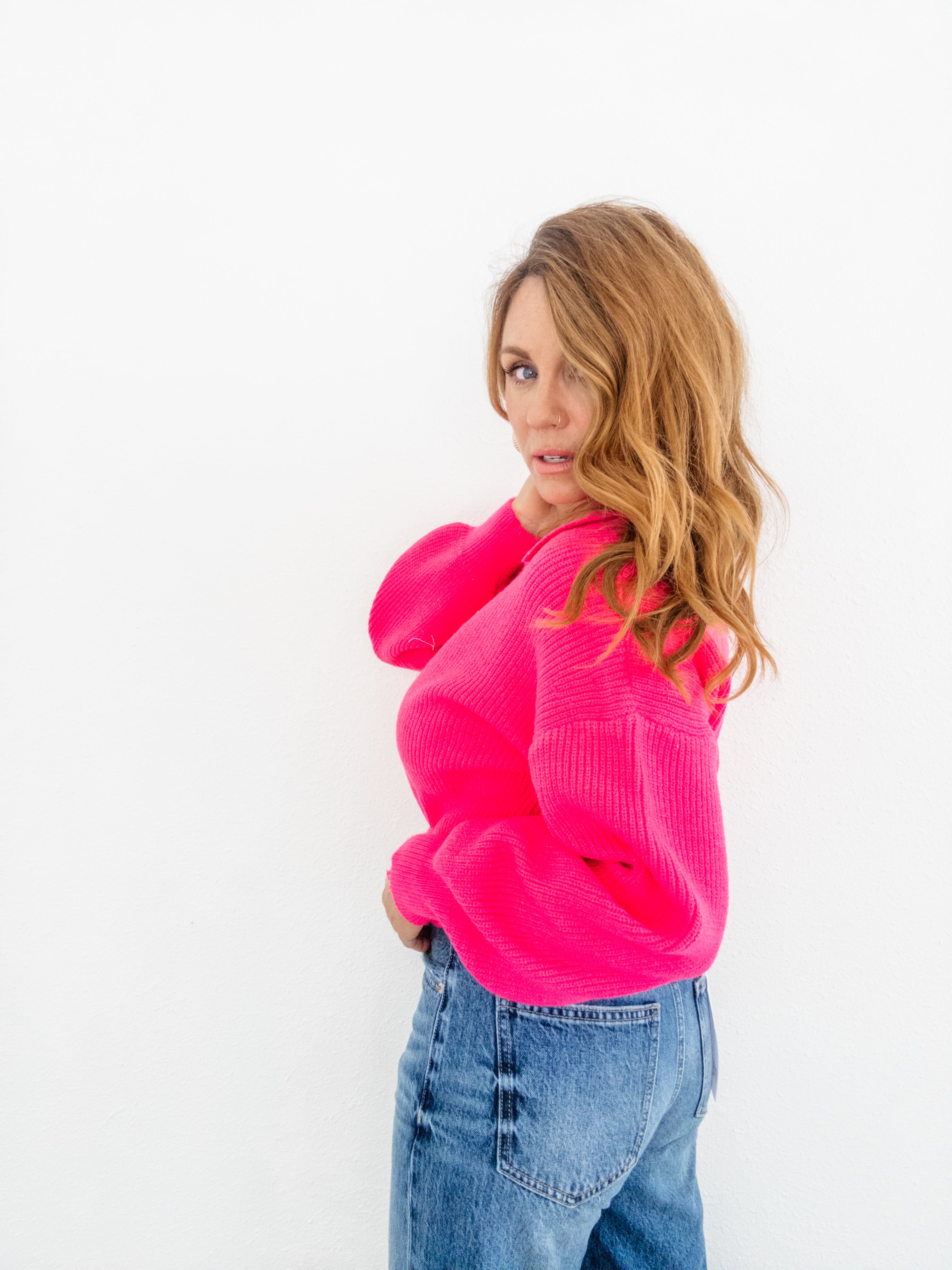 Fuschia Collared Sweater