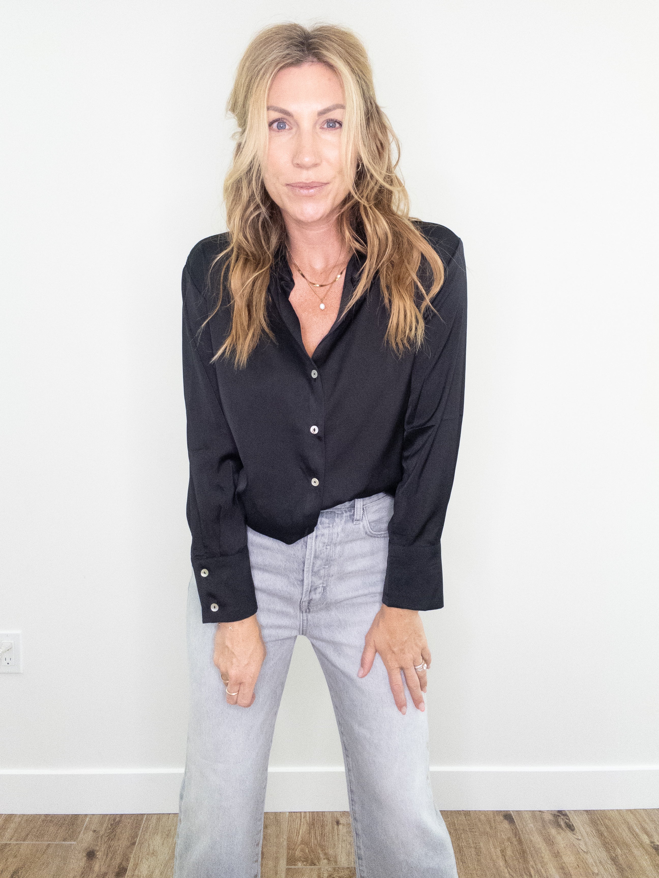 Fine Wine Satin Button Down