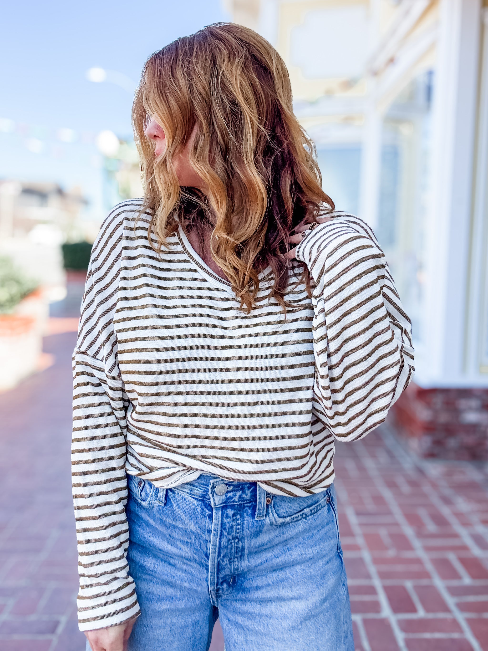 Project Social T Ren Textured Striped V Neck Tee