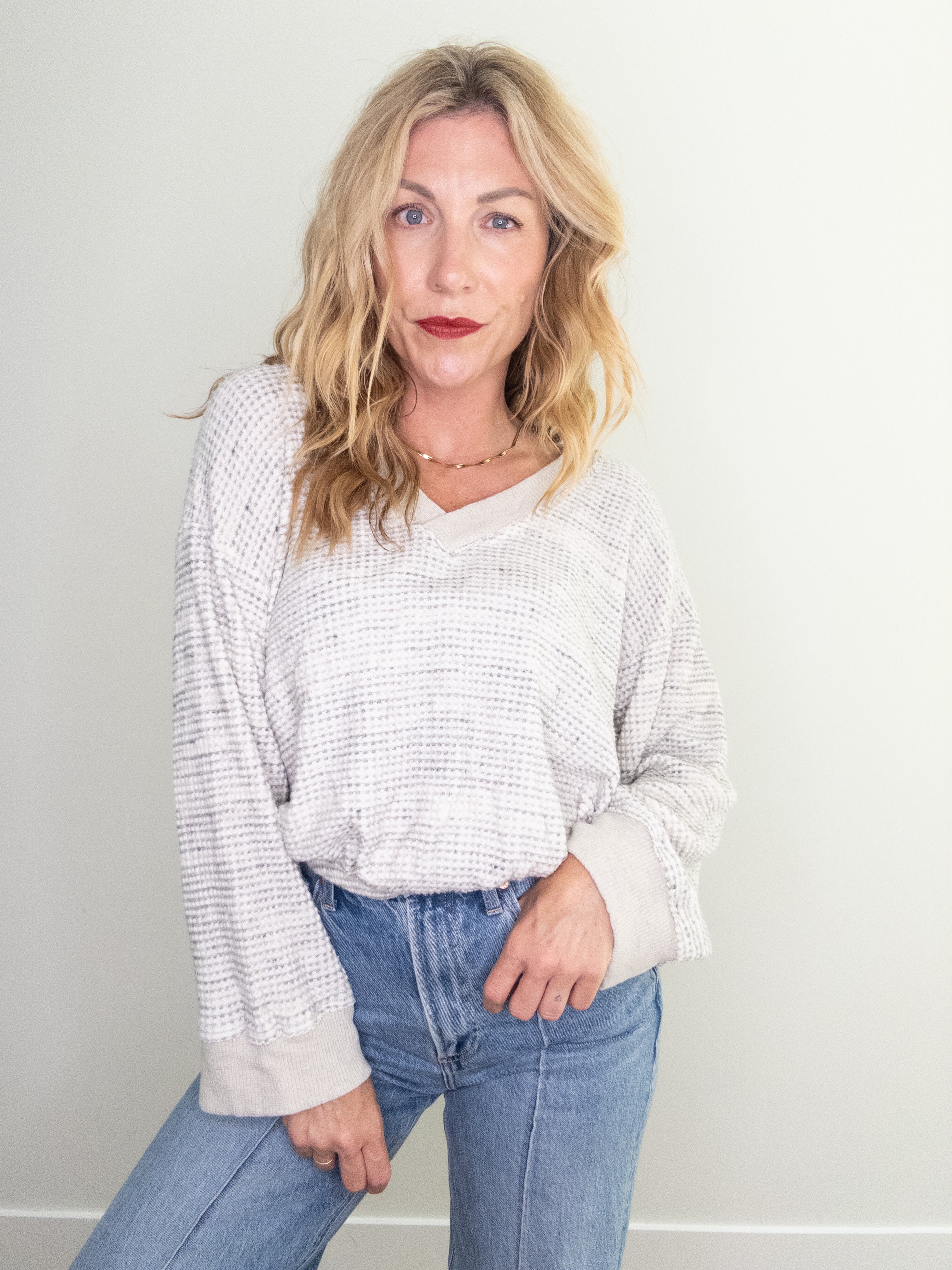 Project Social T Justina Brushed Thermal V Neck Pullover