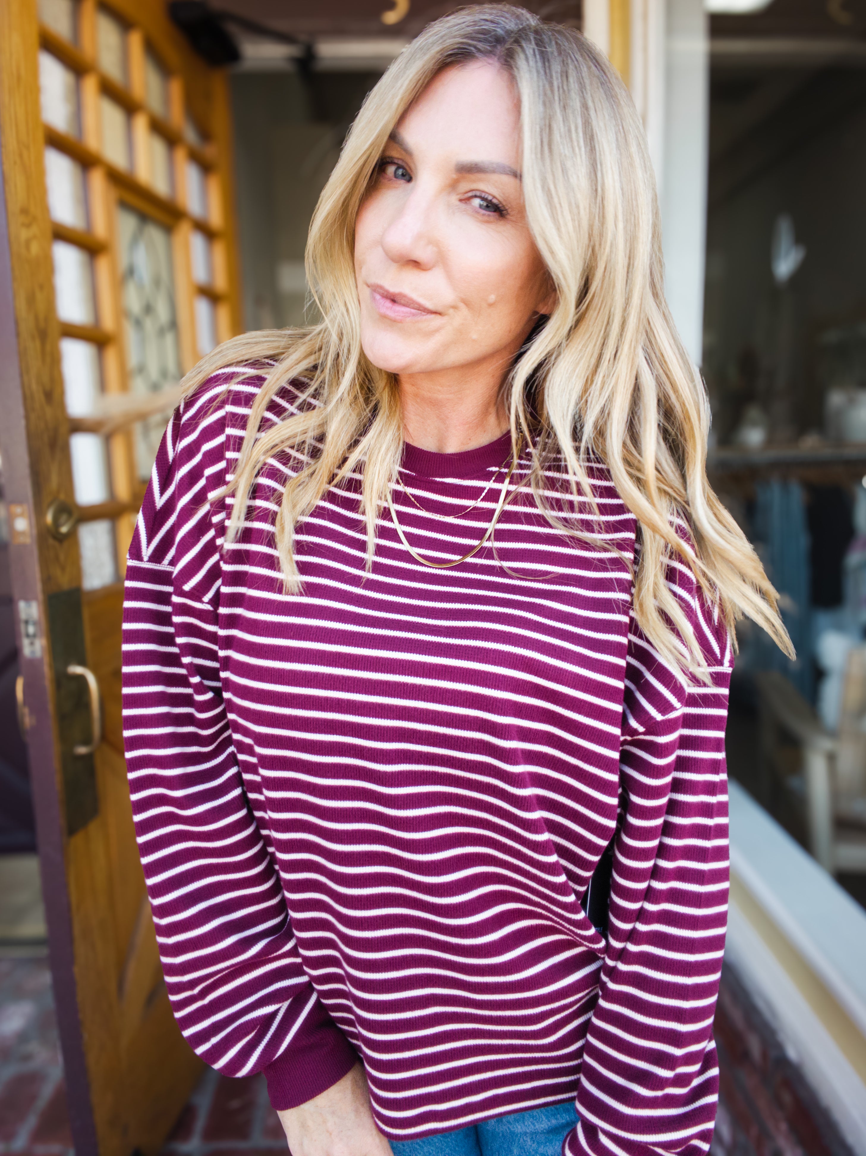 Colbert Striped Waffle Top