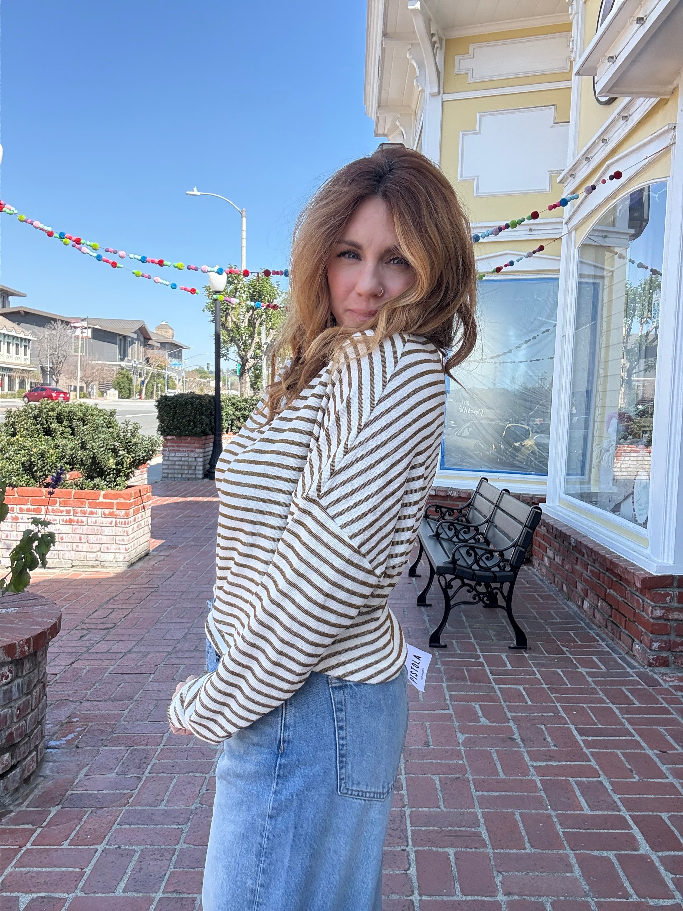 Project Social T Ren Textured Striped V Neck Tee