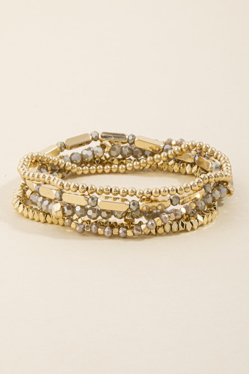 Faceted Bead And Bar Stretch Bracelet Set