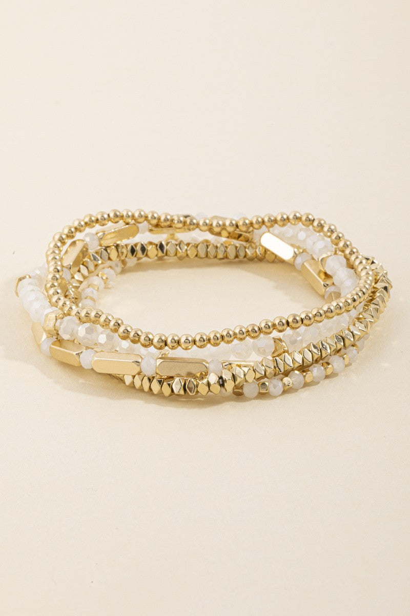 Faceted Bead And Bar Stretch Bracelet Set