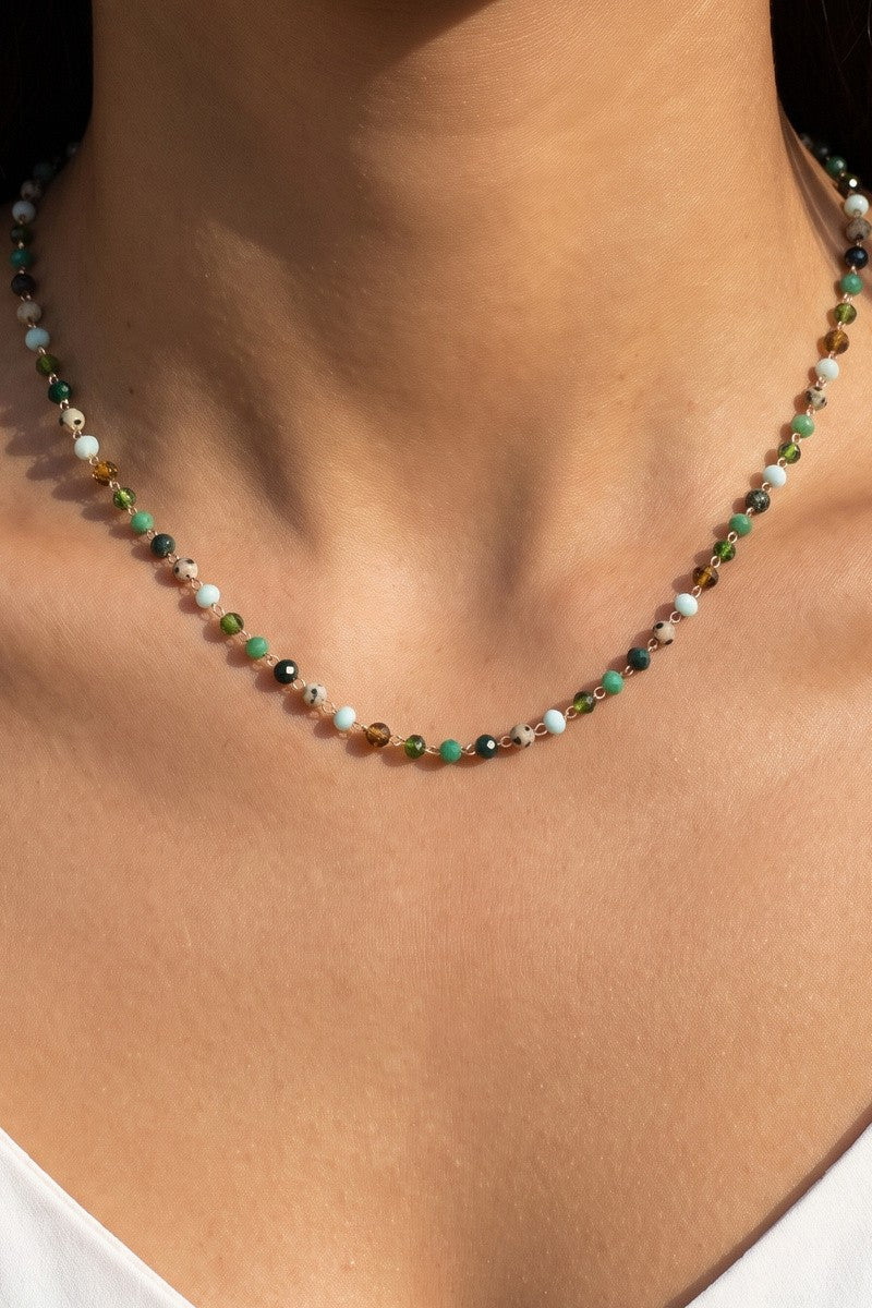 Dainty Faceted Bead Station Chain Necklace