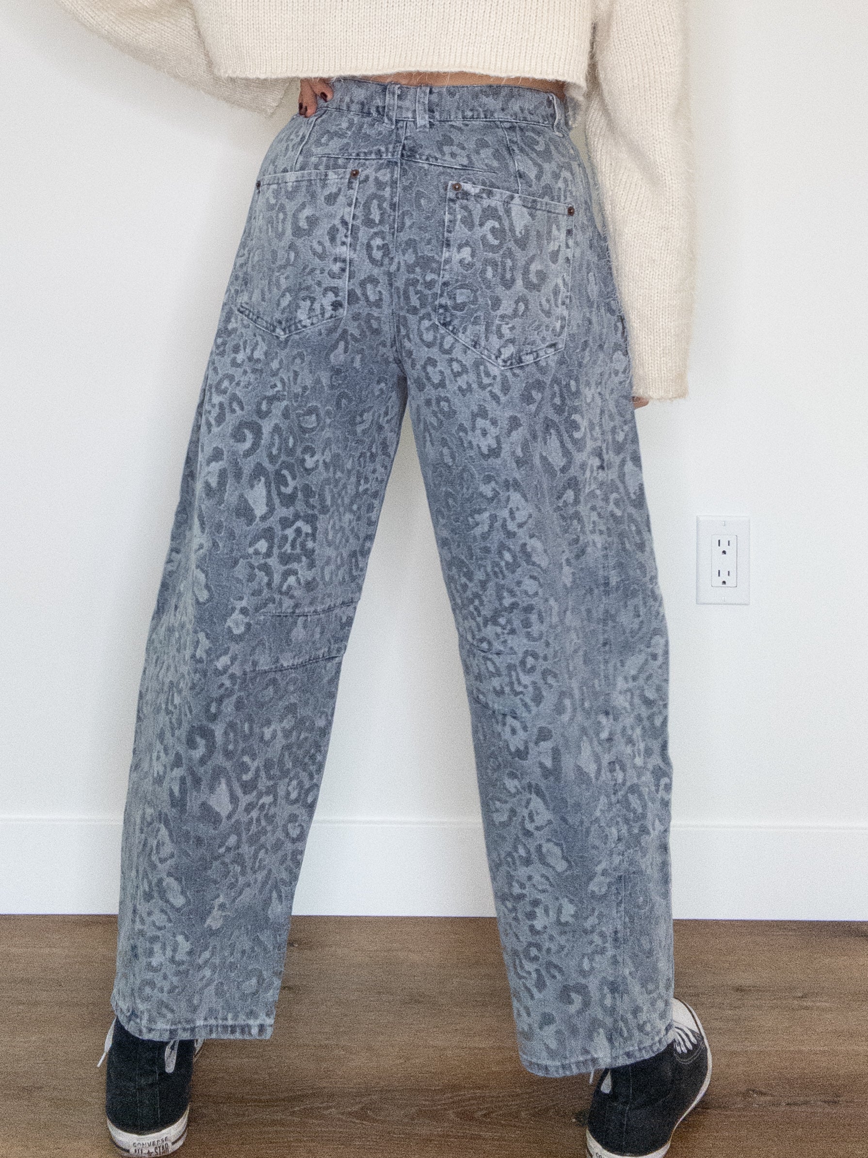 Denim Leopard Barrel Jeans