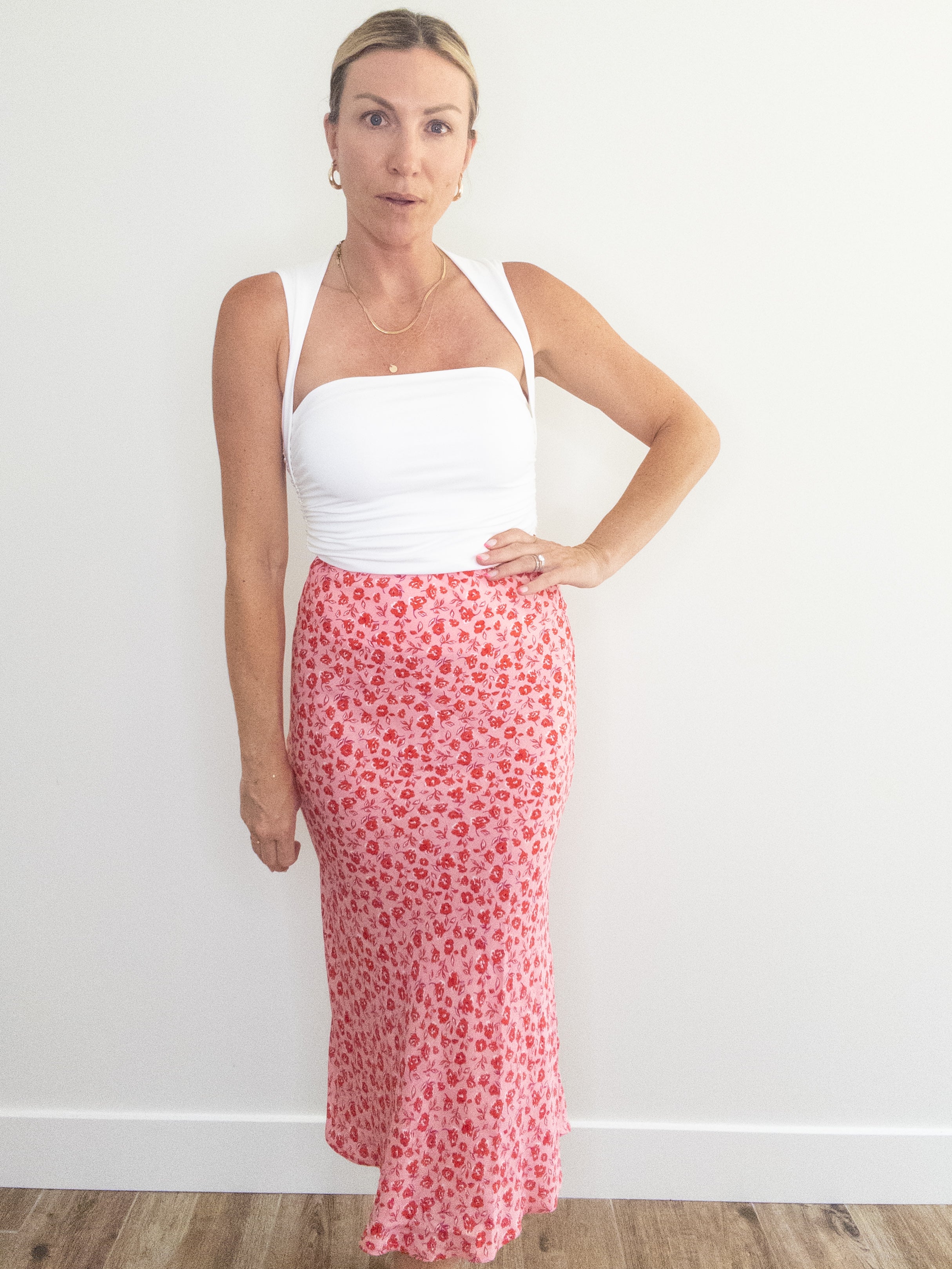 Red Red Roses Midi Skirt