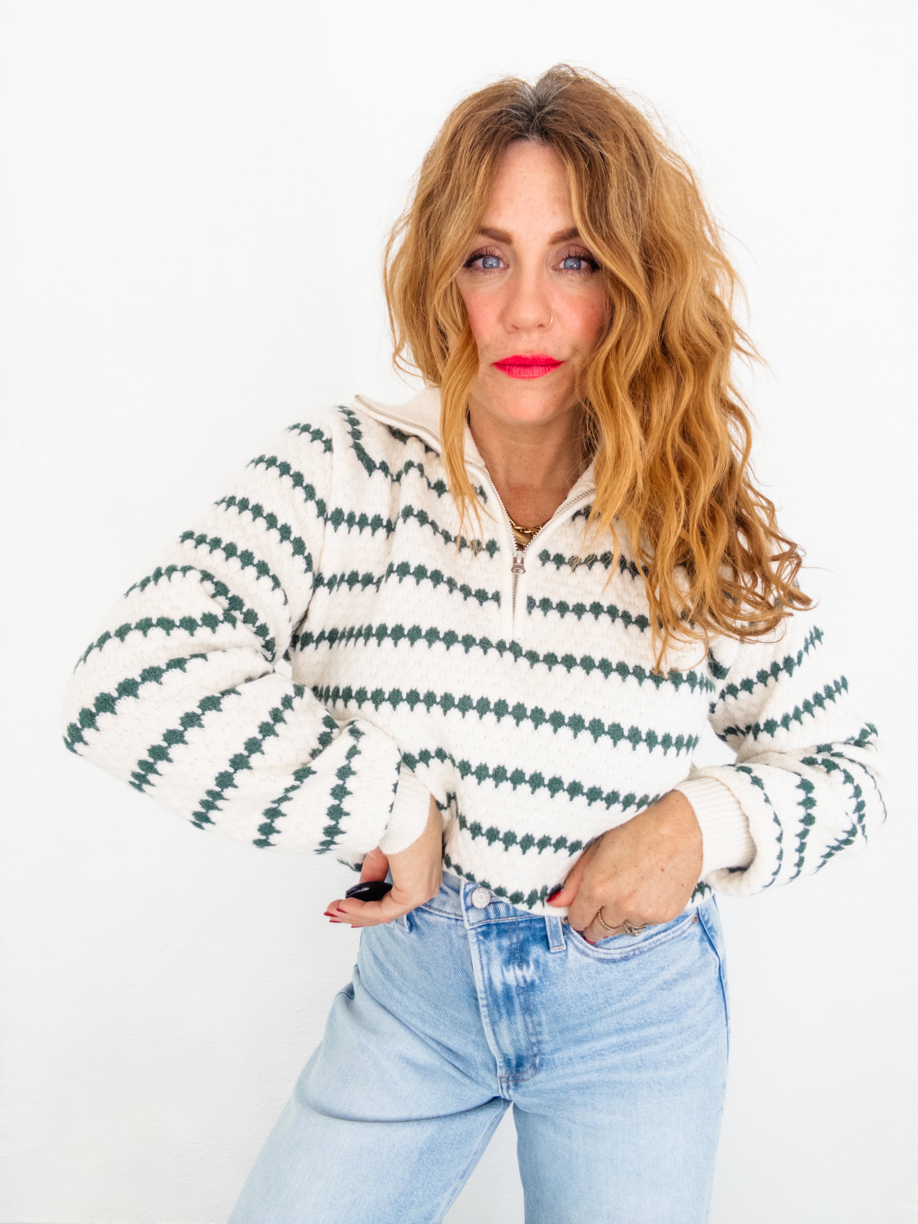 Pine Needles Quarter Zip Sweater