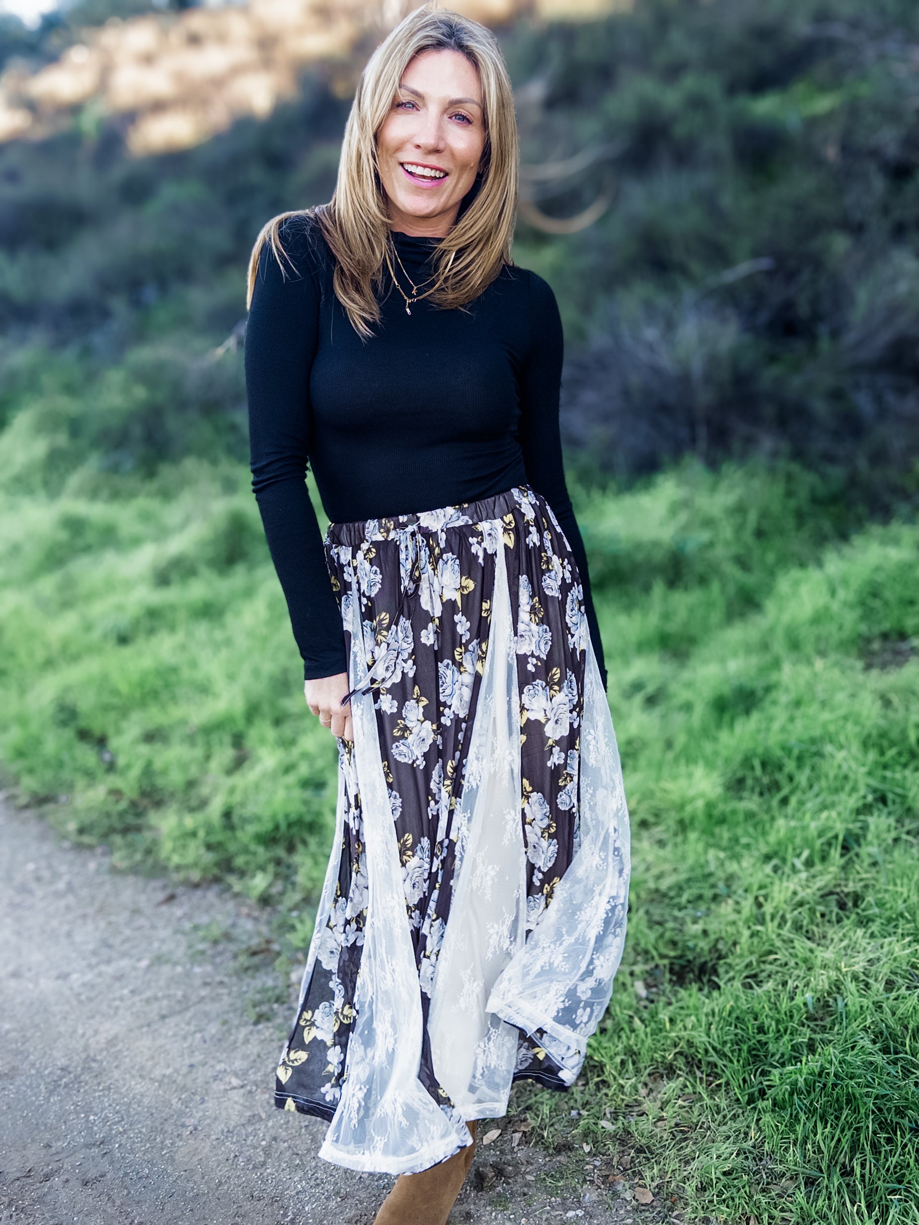 Set Apart Lace Detail Midi Skirt