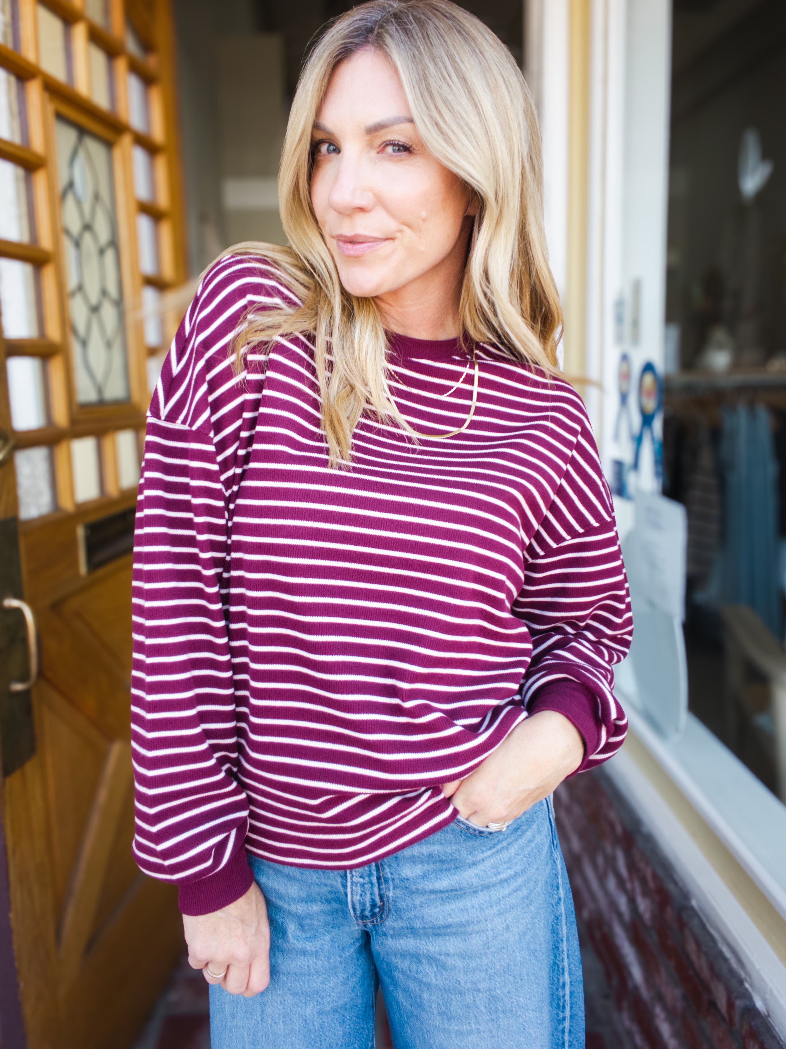 Colbert Striped Waffle Top