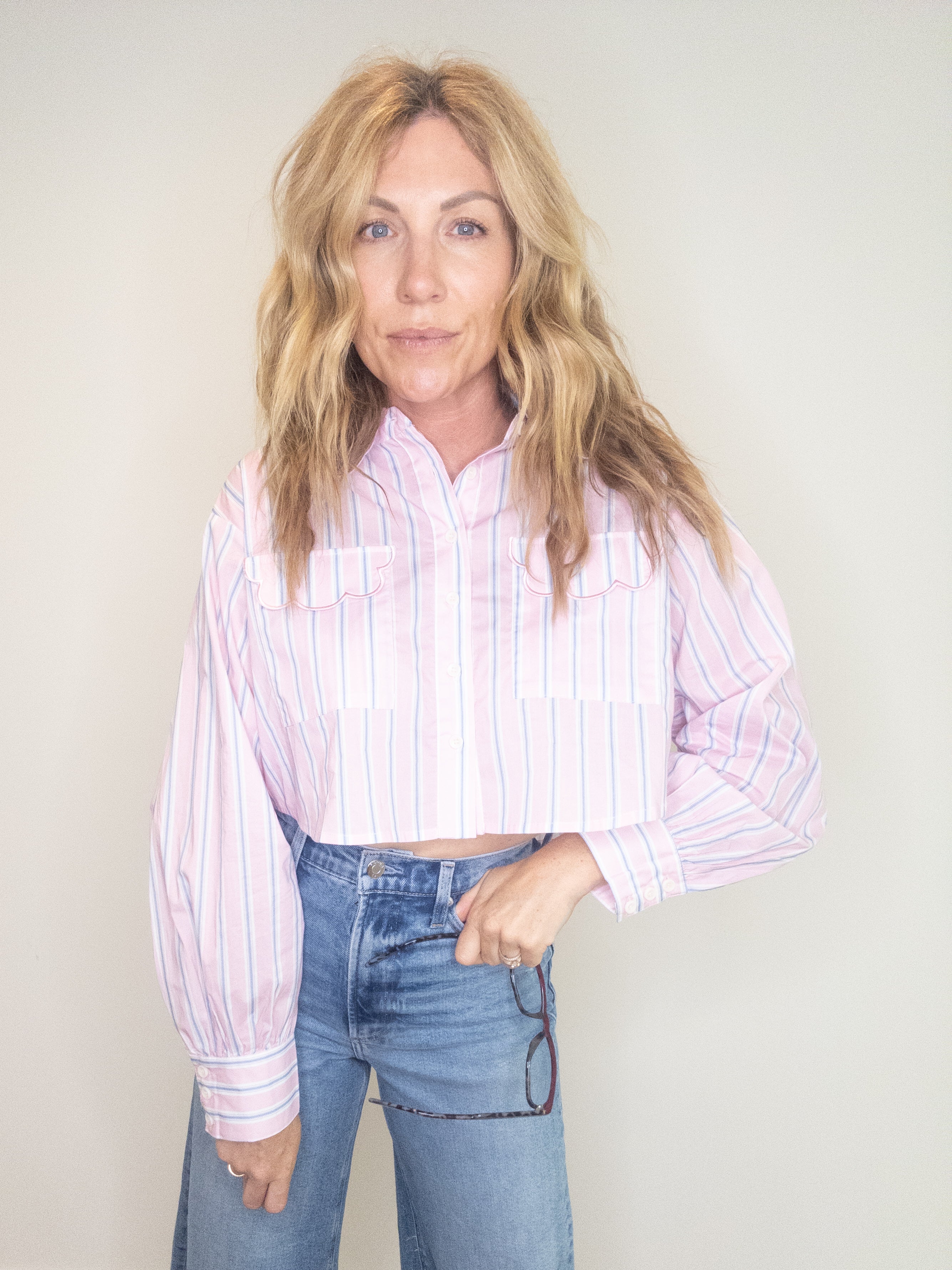 Pretty In Pink Cropped Button Down