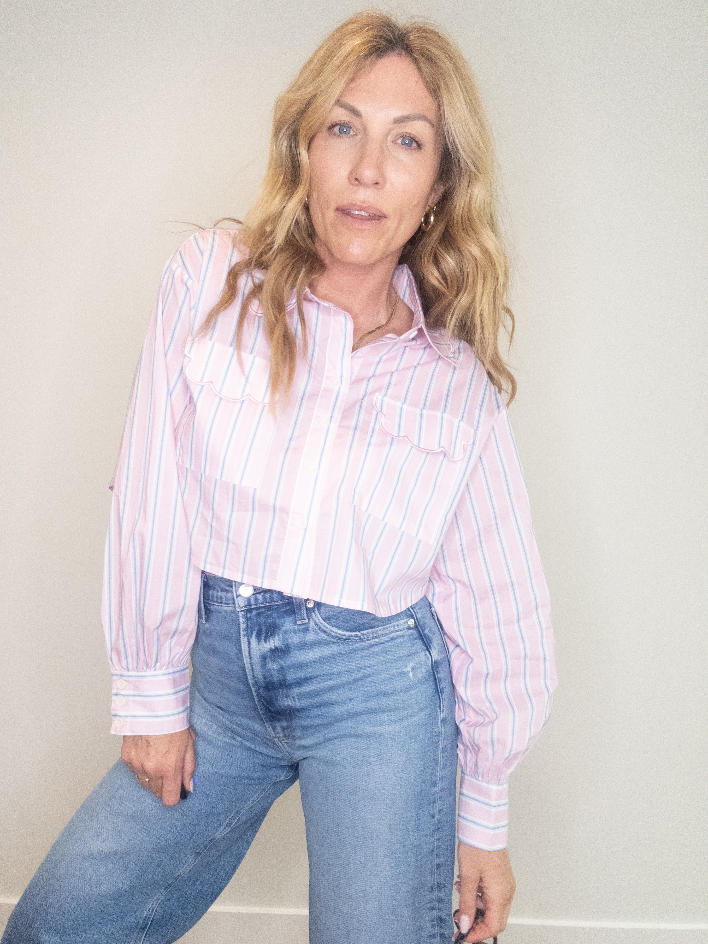 Pretty In Pink Cropped Button Down