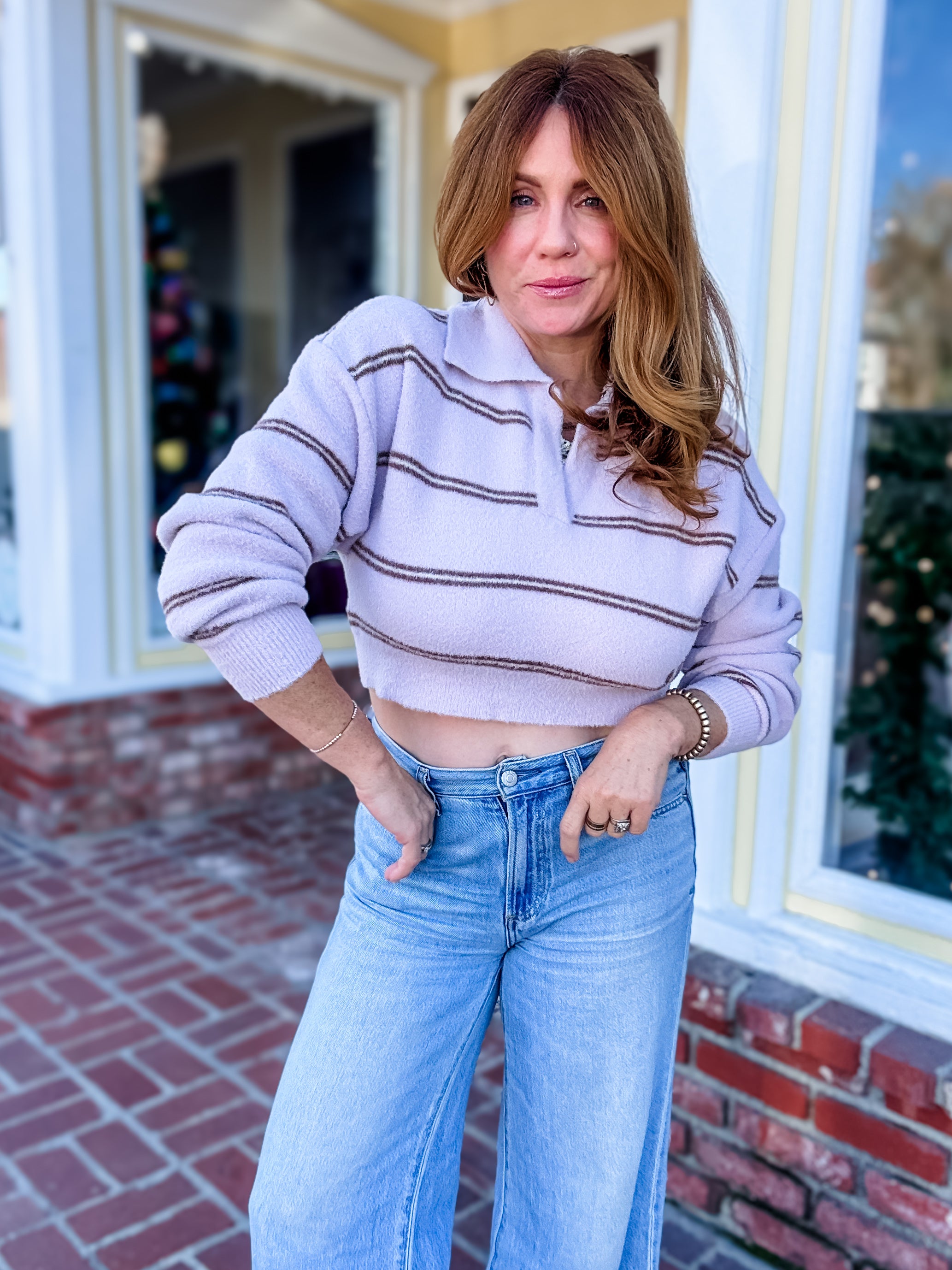 Lavender Lane Striped Knit Polo