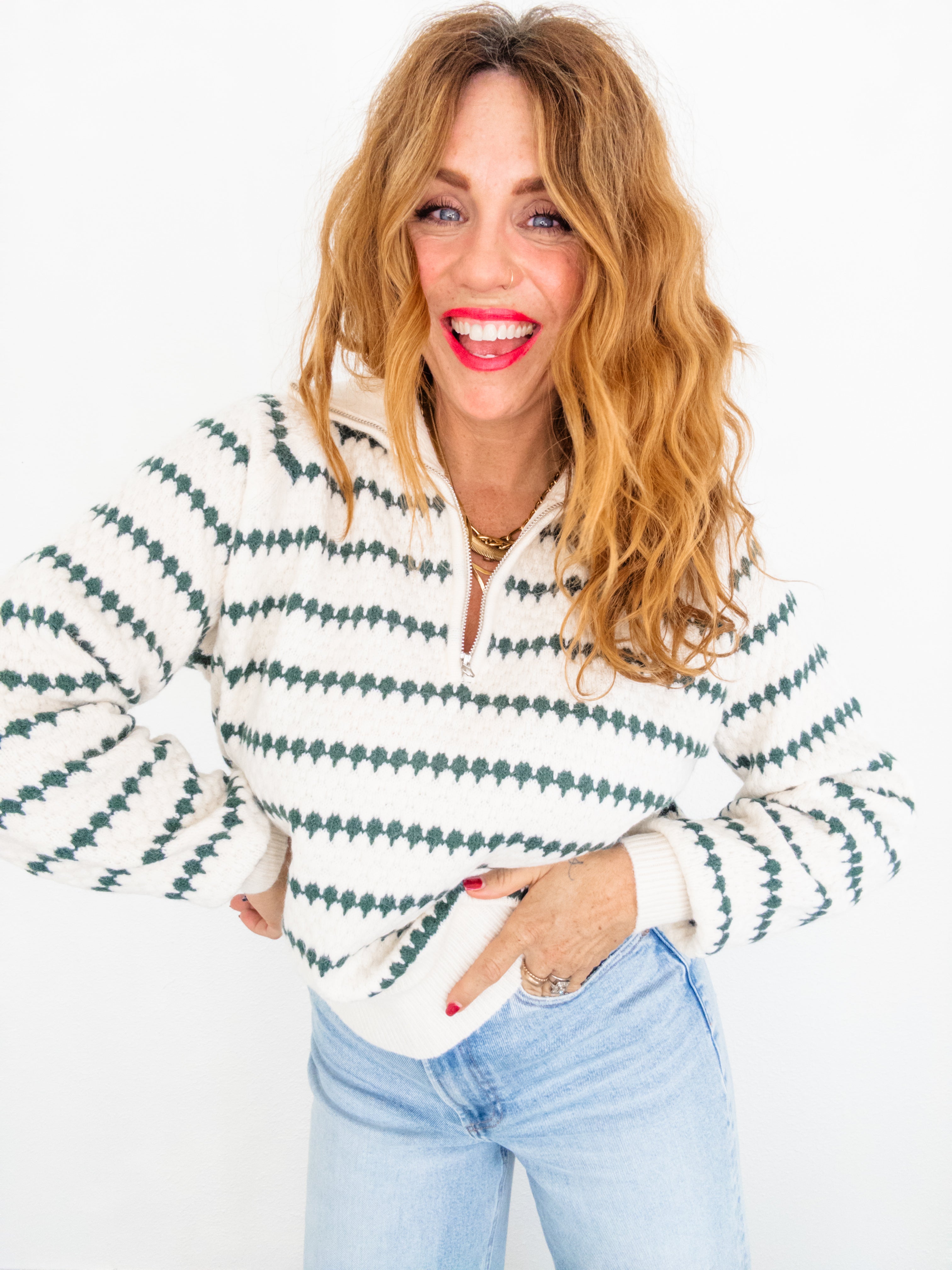 Pine Needles Quarter Zip Sweater