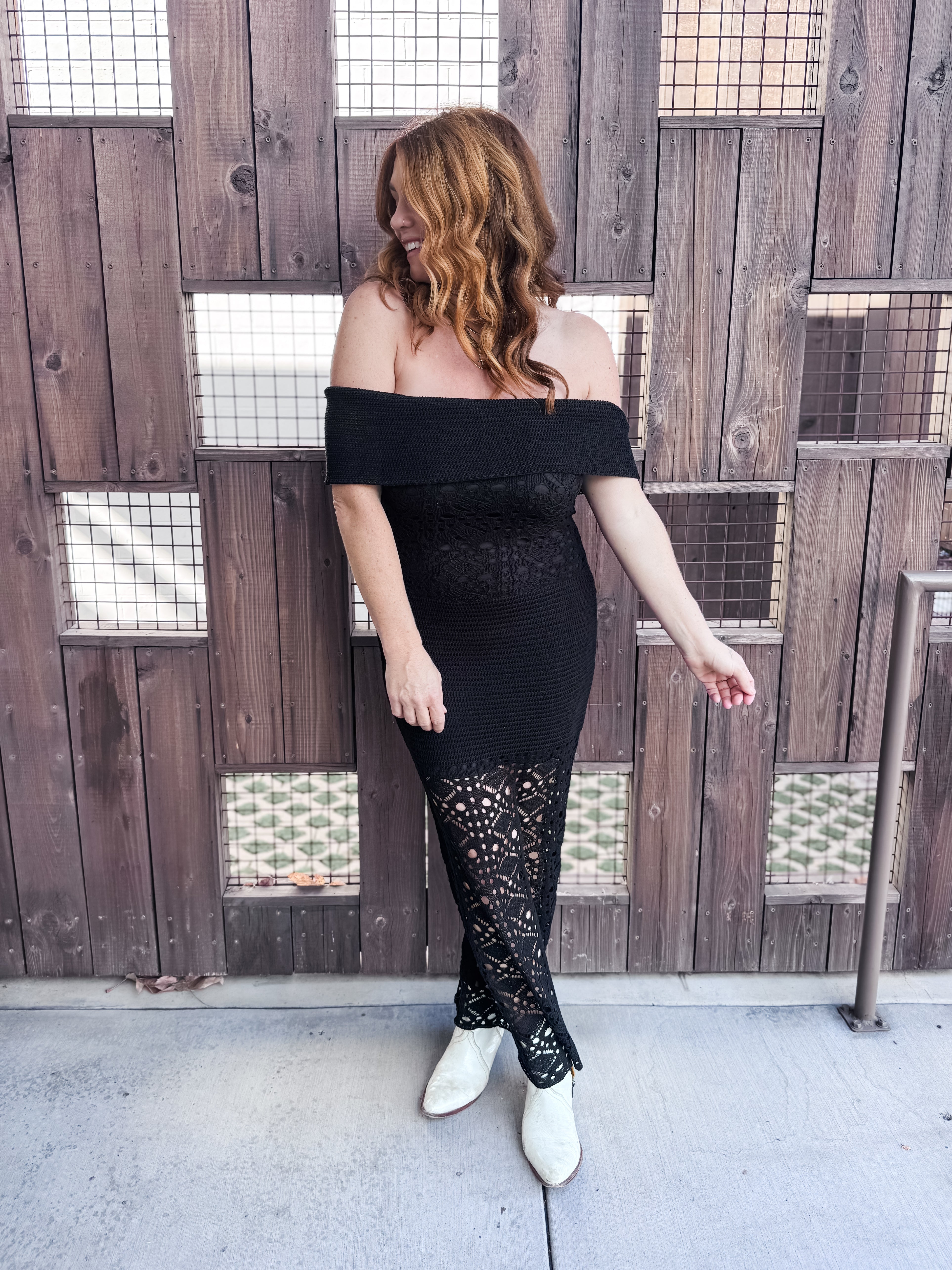 Obsidian Daydream Off Shoulder Knit Dress