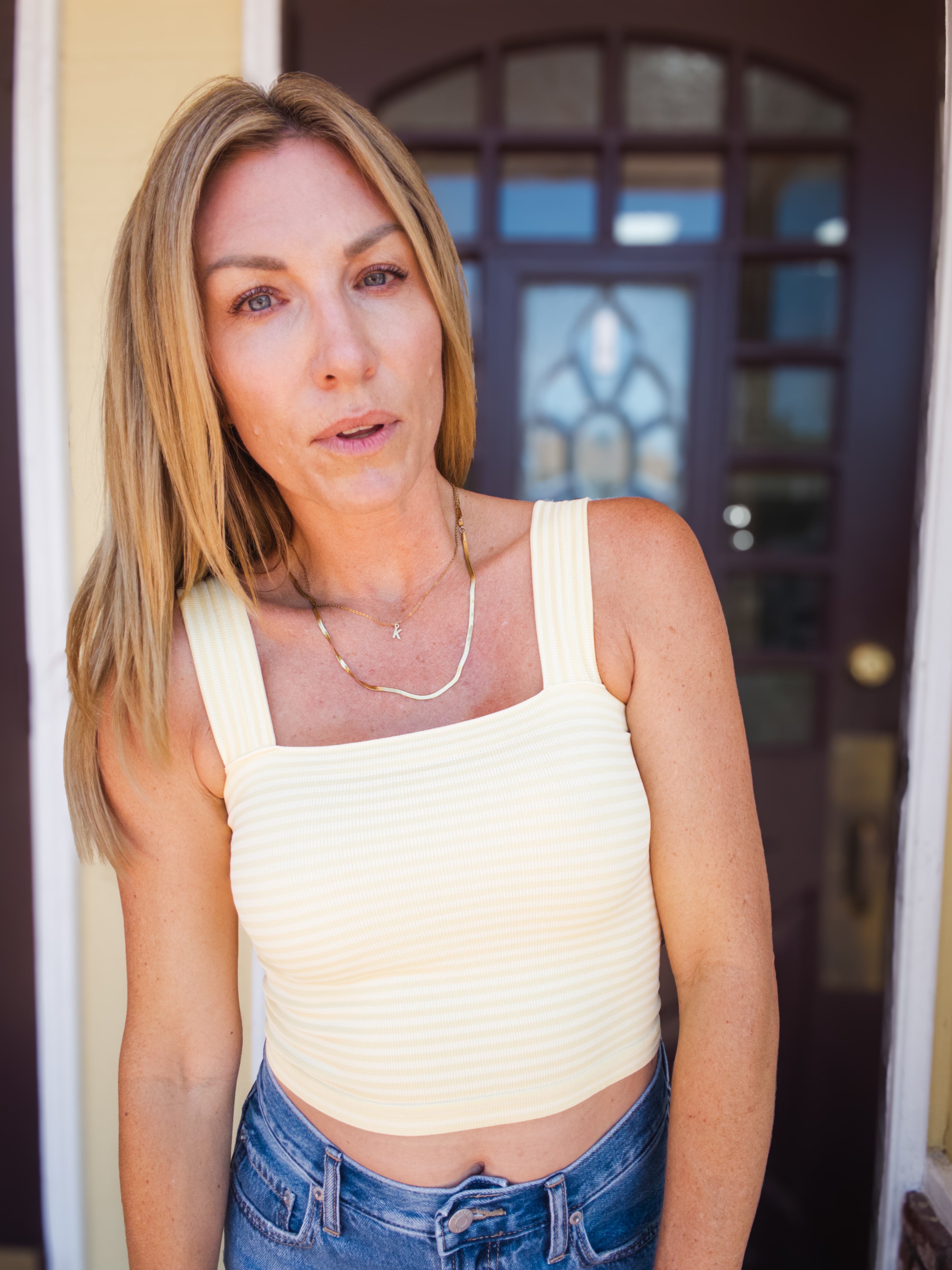 Striped Square Neck Crop Top