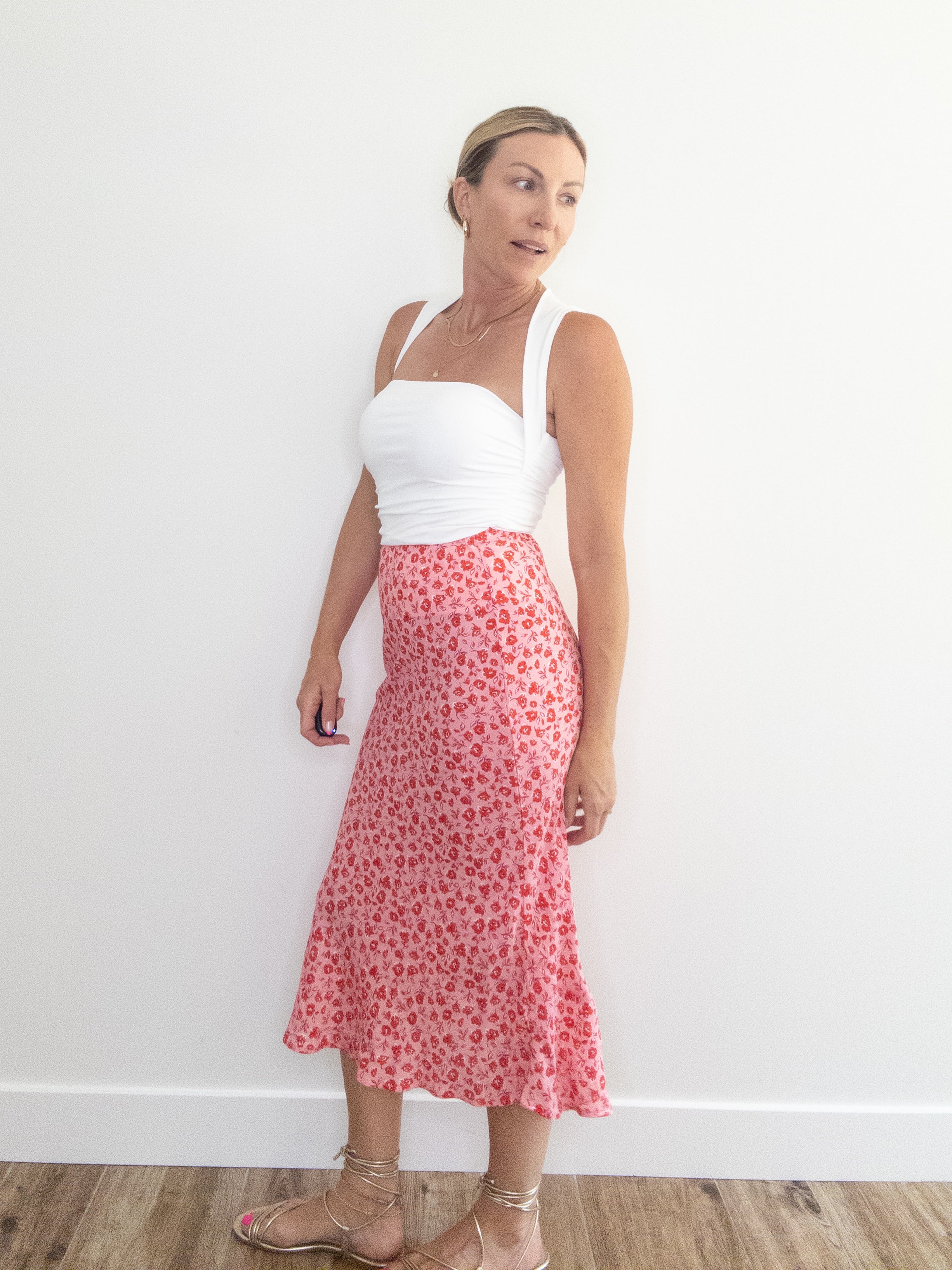Red Red Roses Midi Skirt