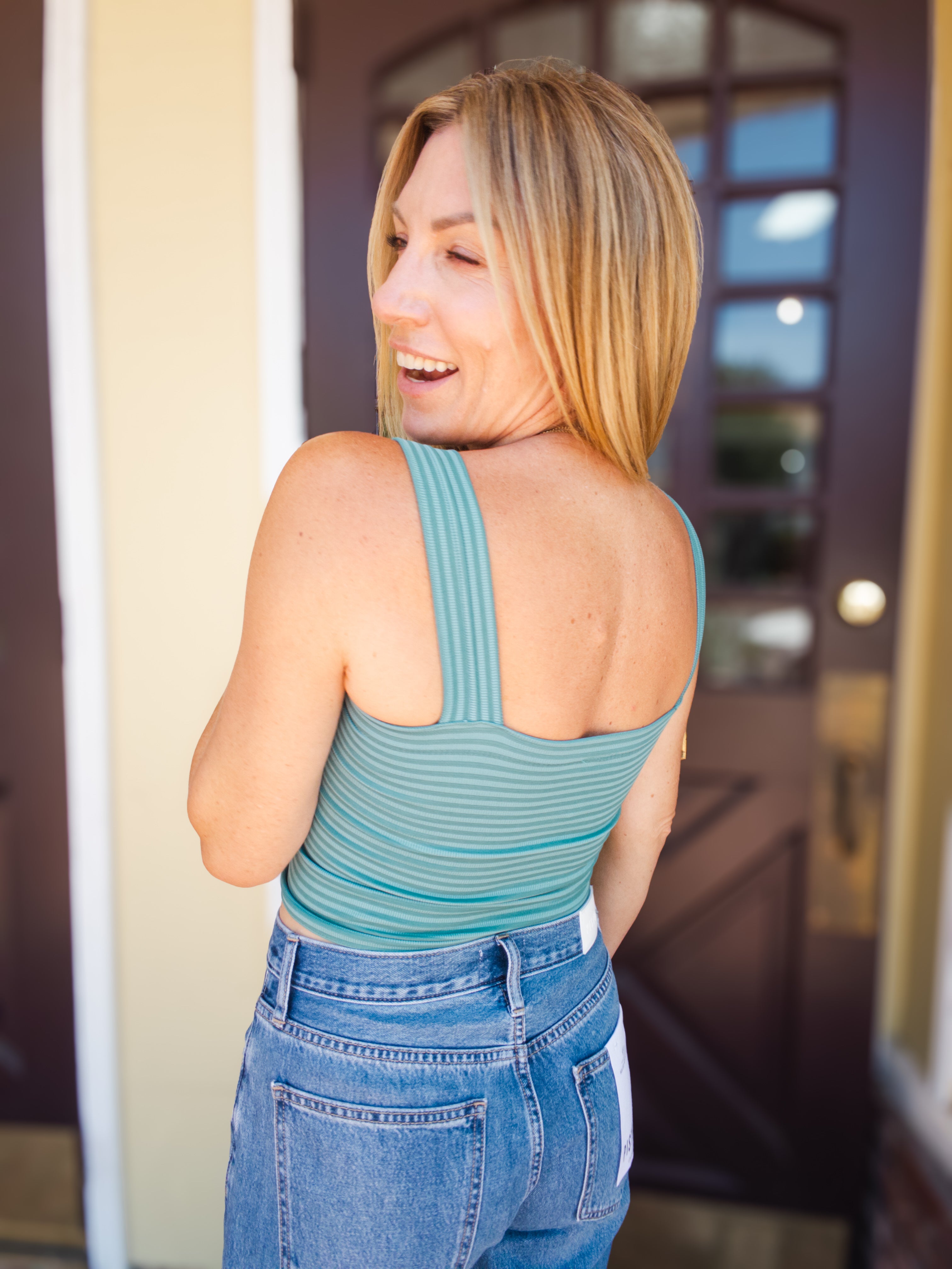 Striped Square Neck Crop Top