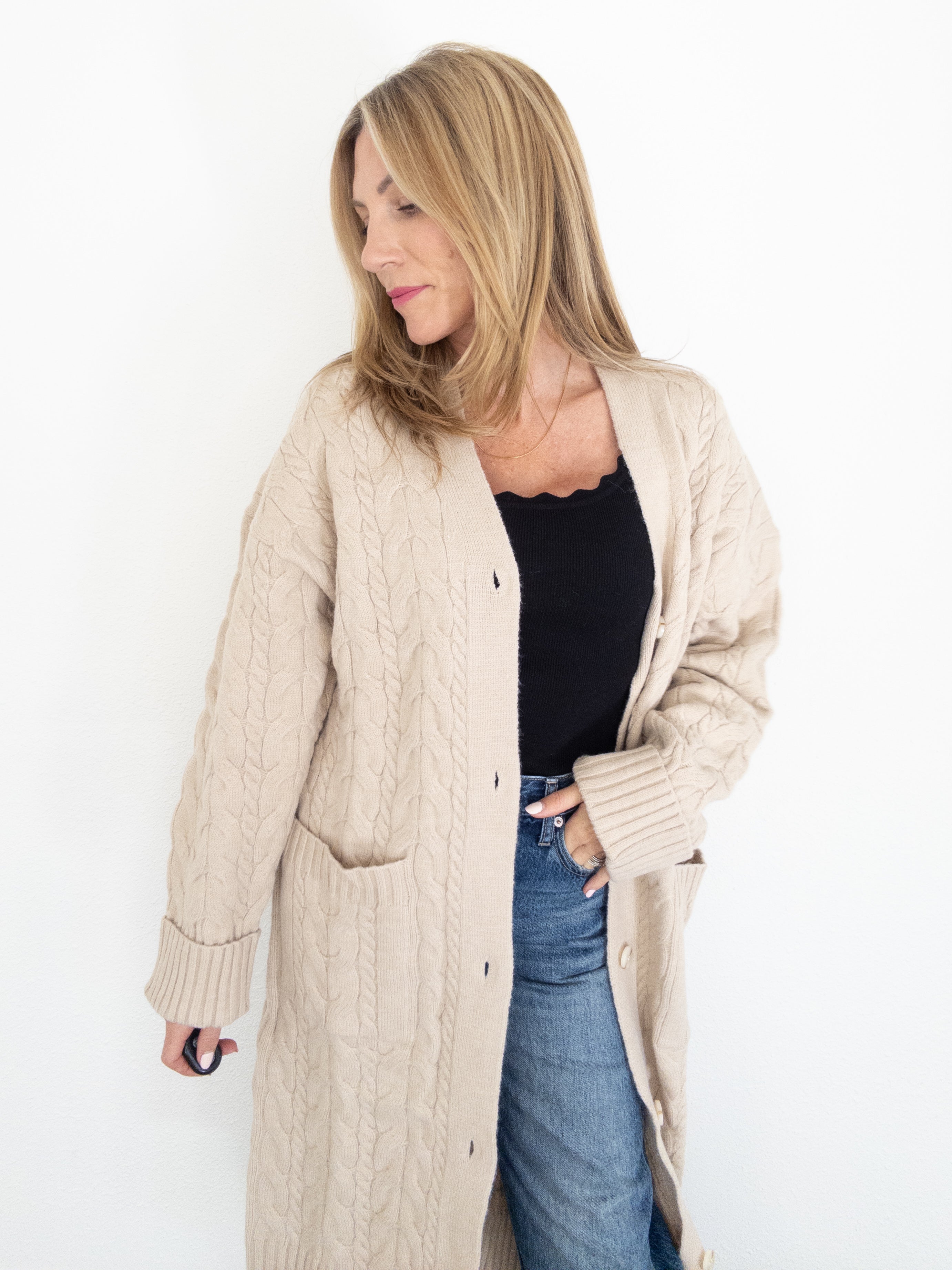 Toasted Marshmallows Cable Knit Long Cardigan