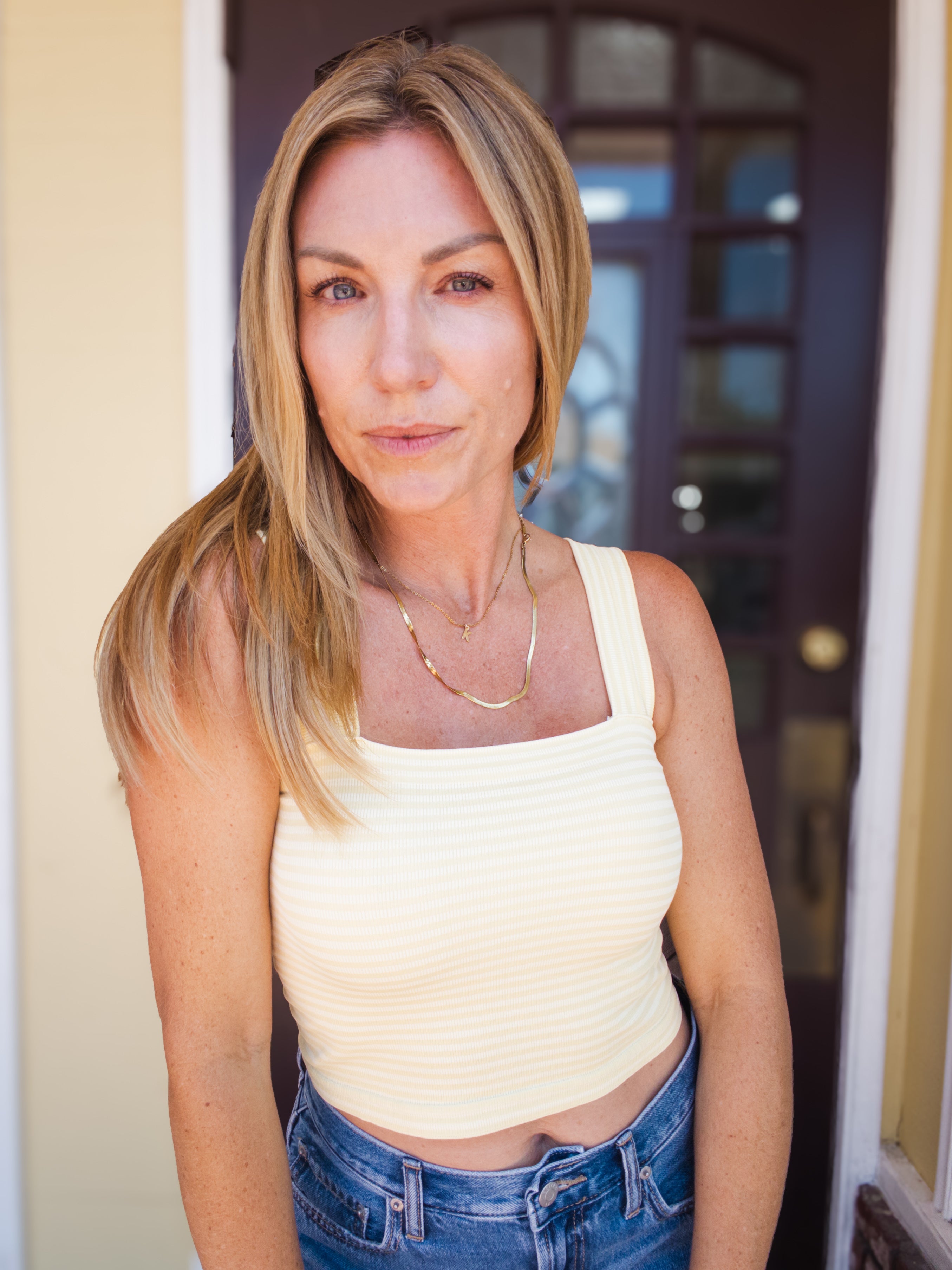 Striped Square Neck Crop Top