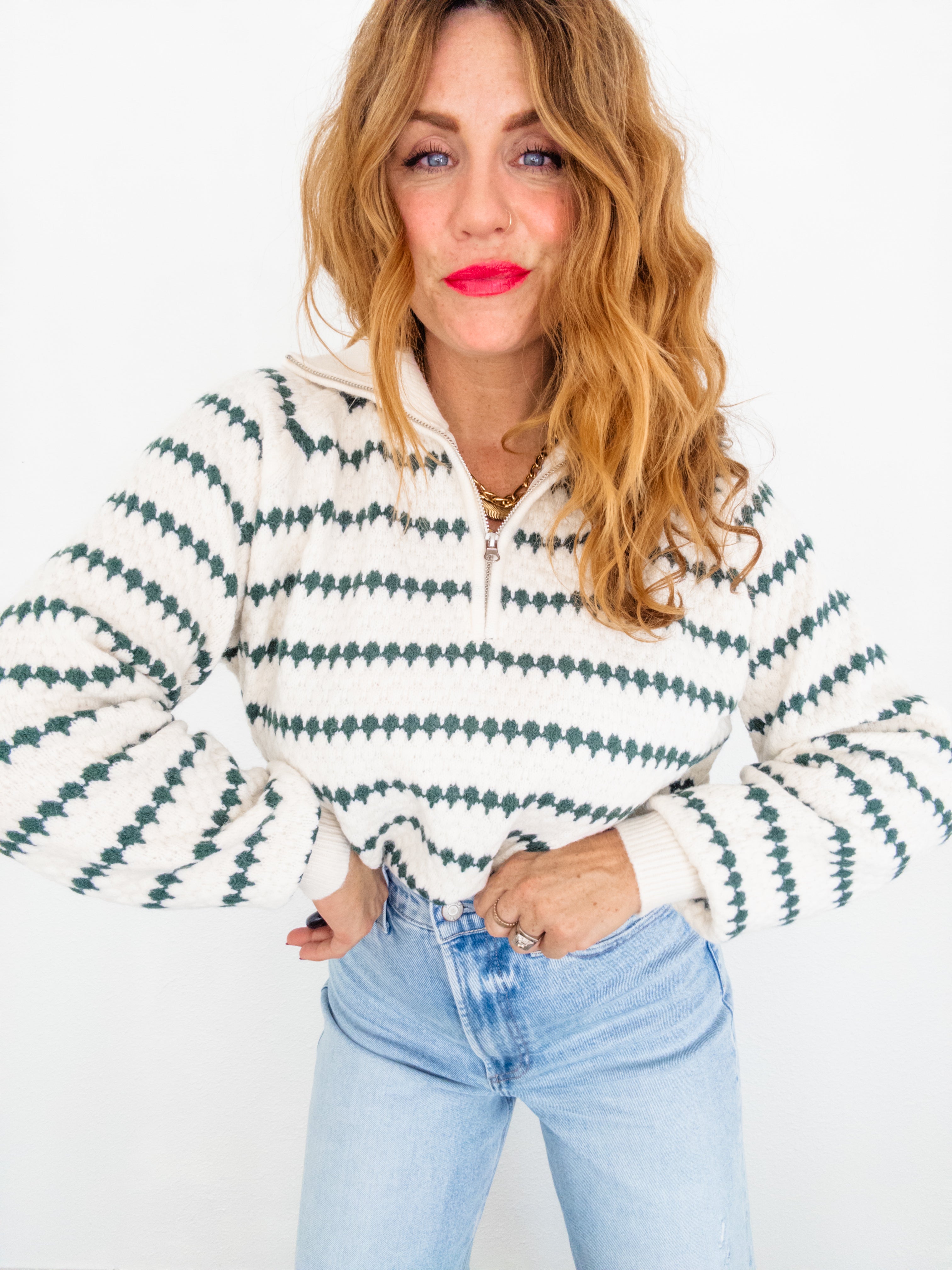 Pine Needles Quarter Zip Sweater