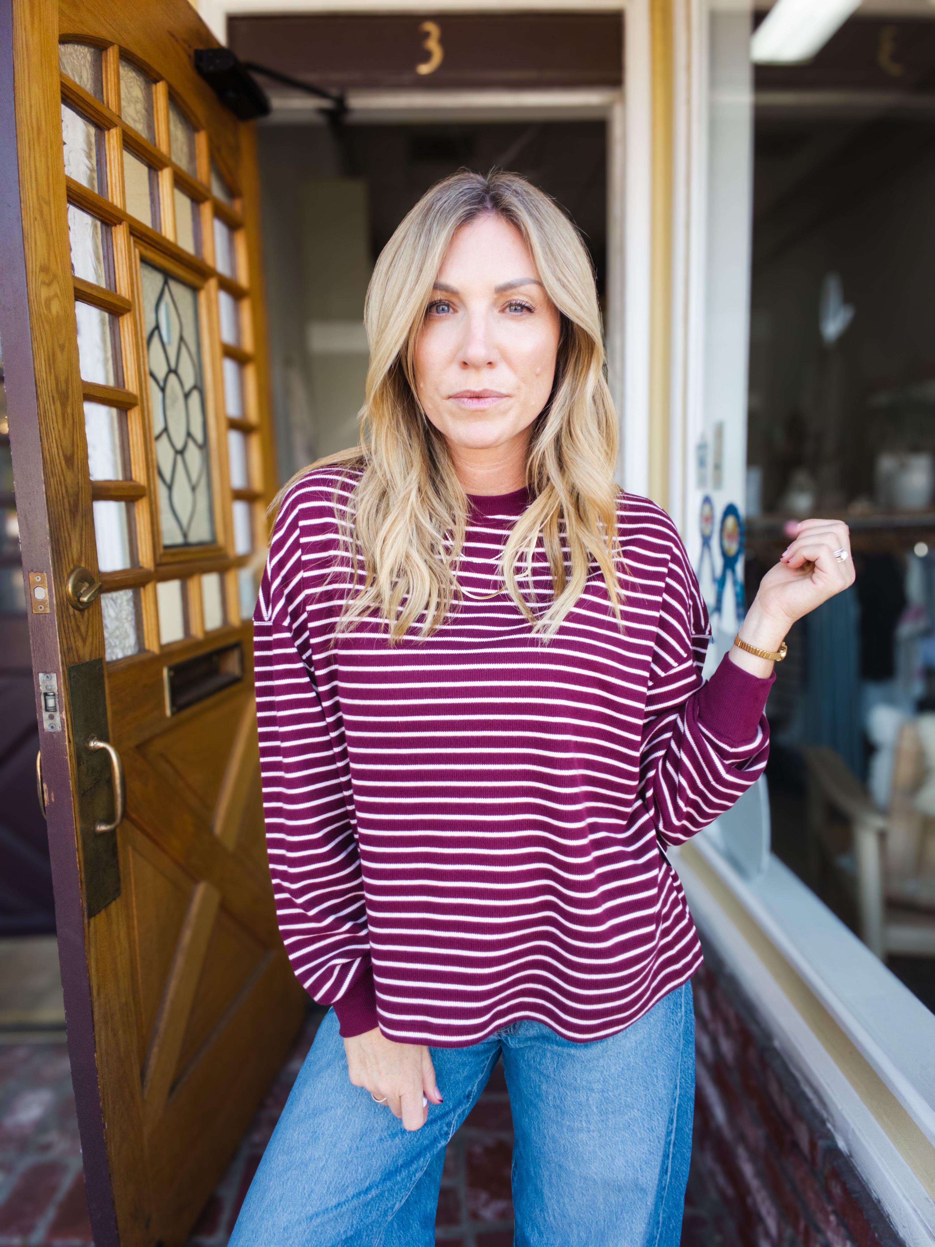 Colbert Striped Waffle Top