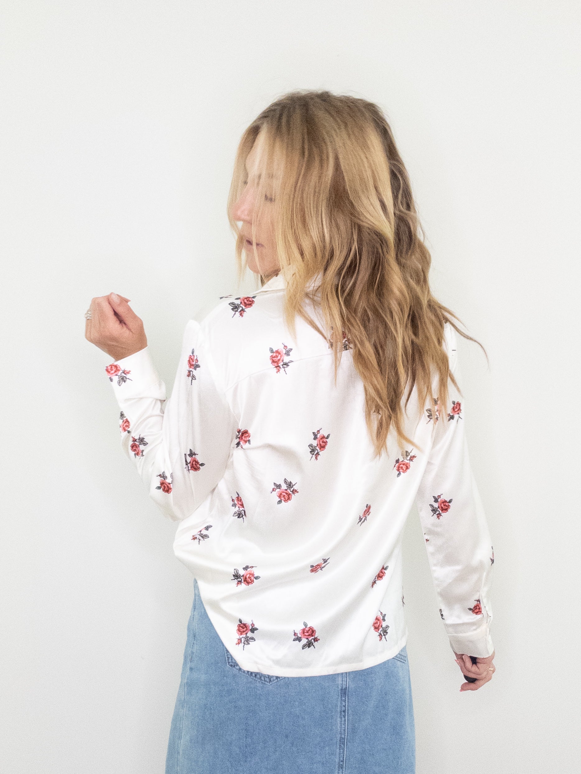 Red Rose of Texas Satin Button Down