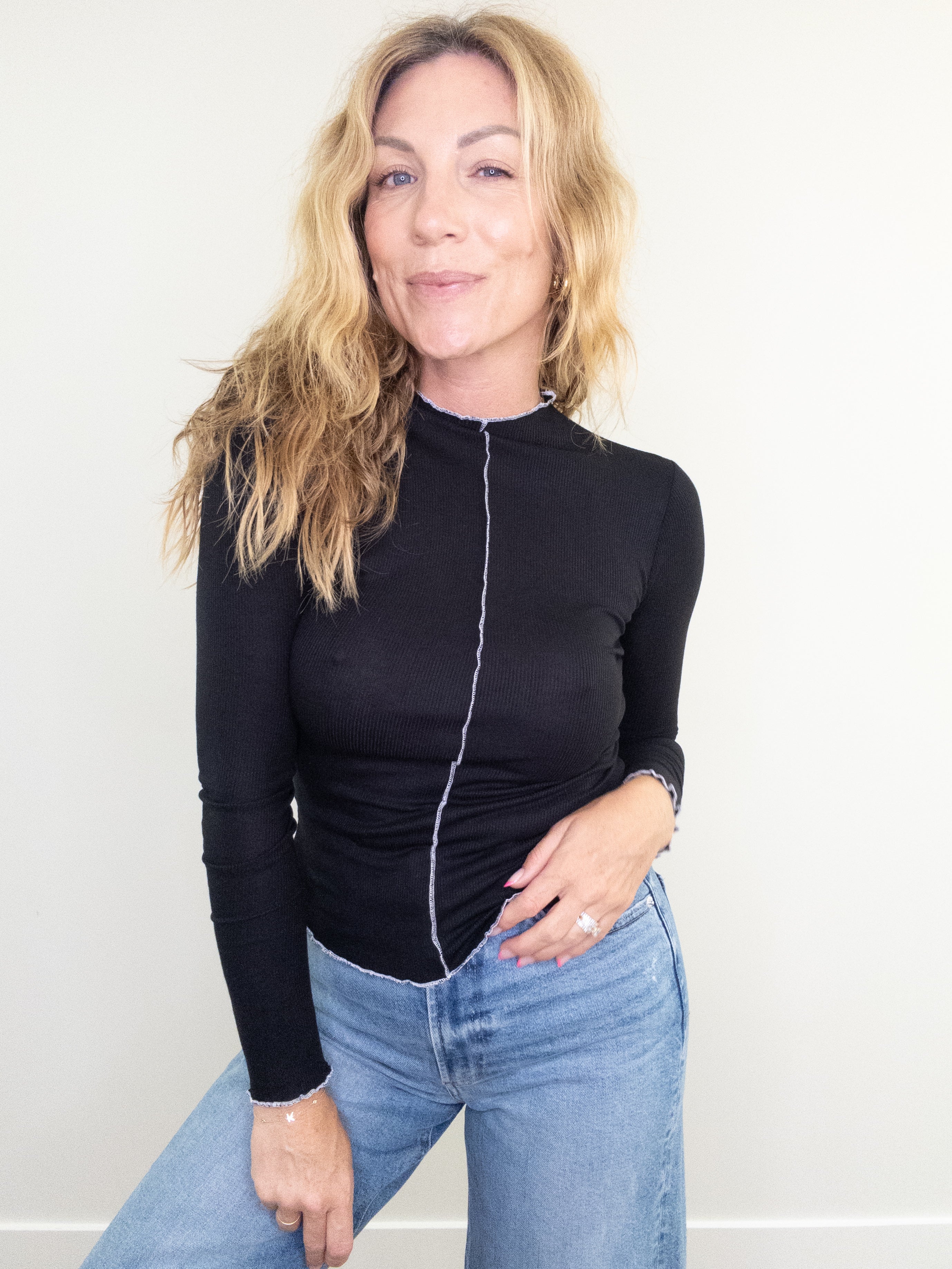 Project Social T Sparks Seamed Rib Funnel Neck Long Sleeve