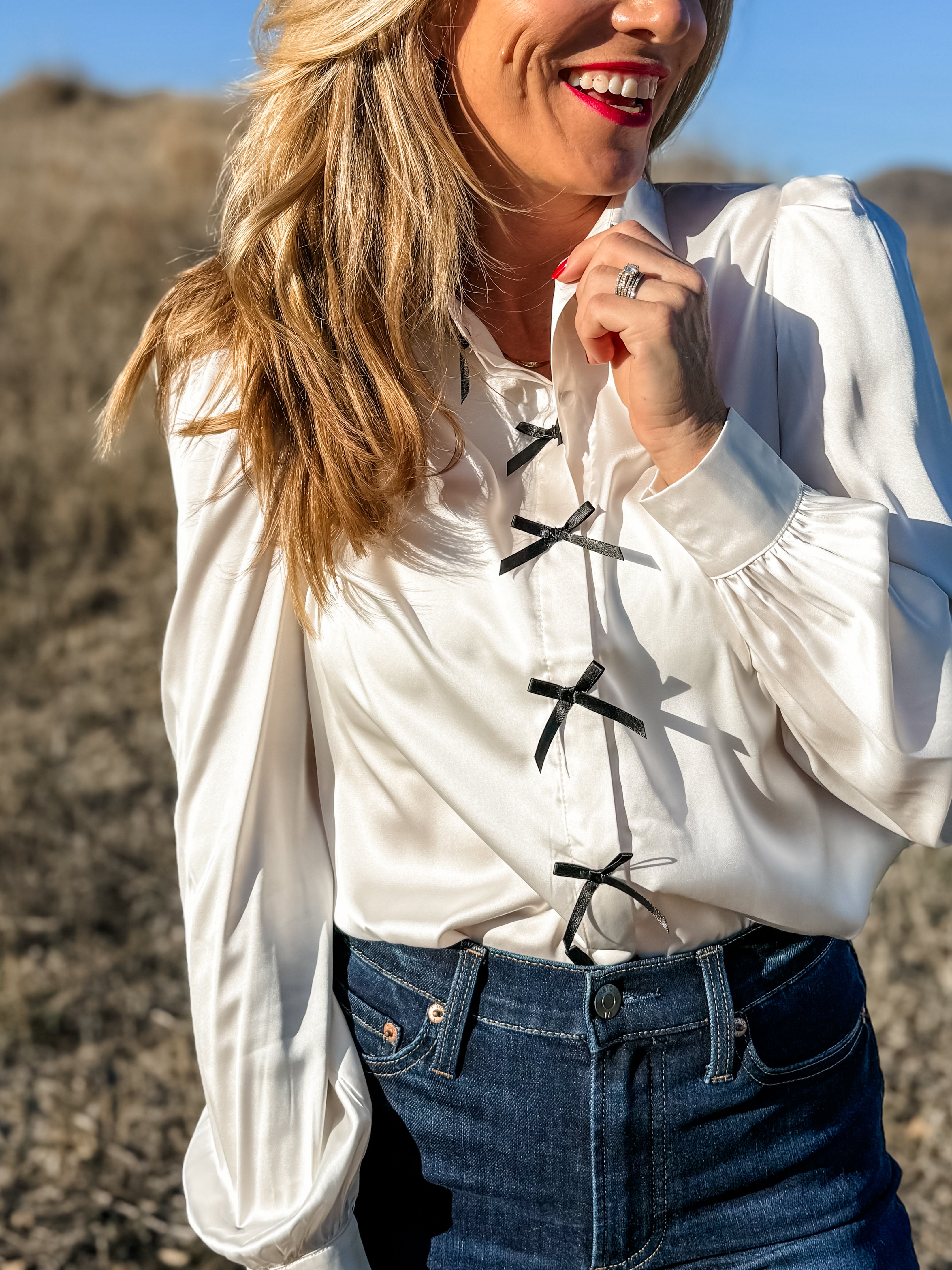 Satin Charm Bow Blouse