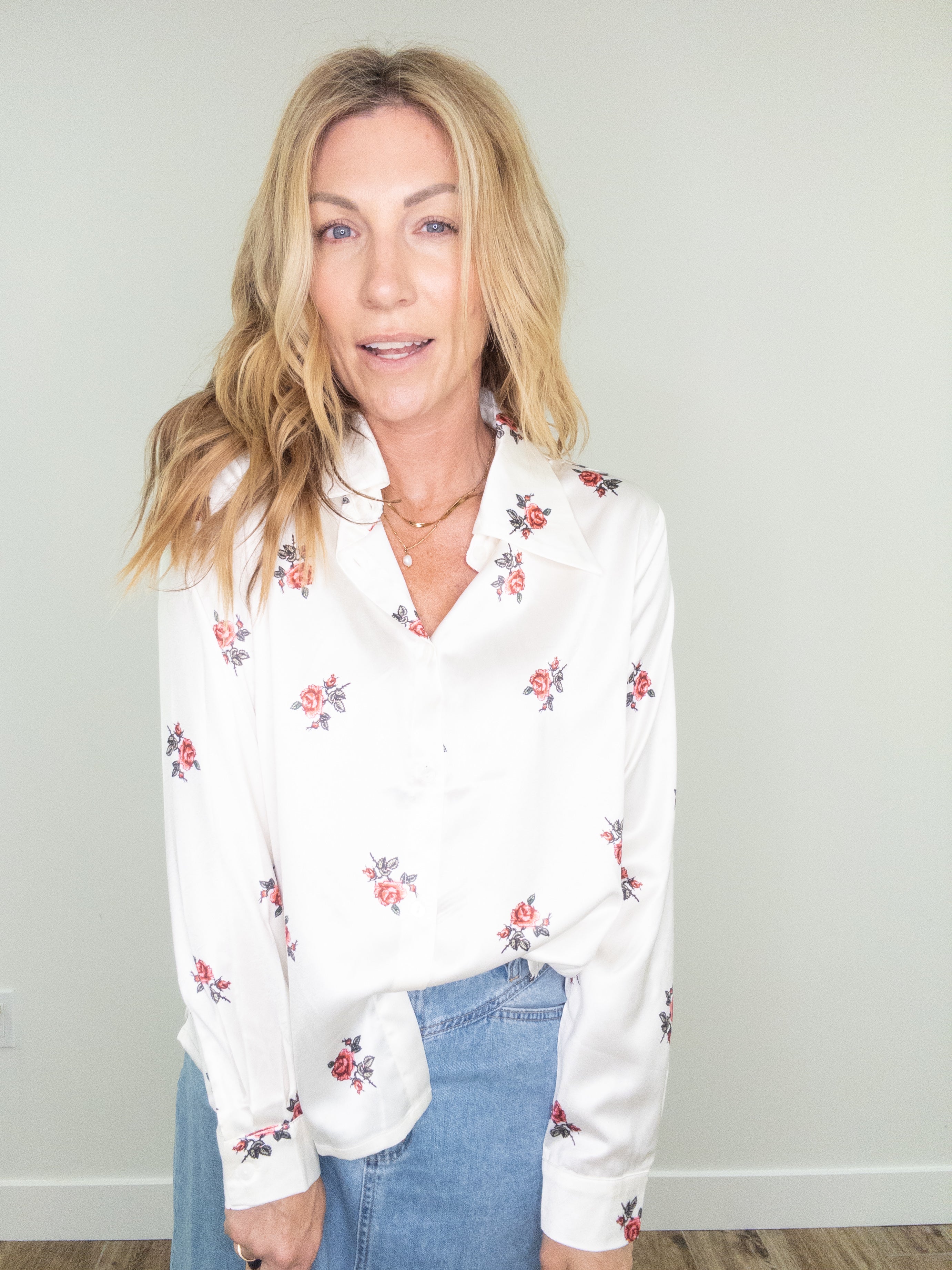 Red Rose of Texas Satin Button Down