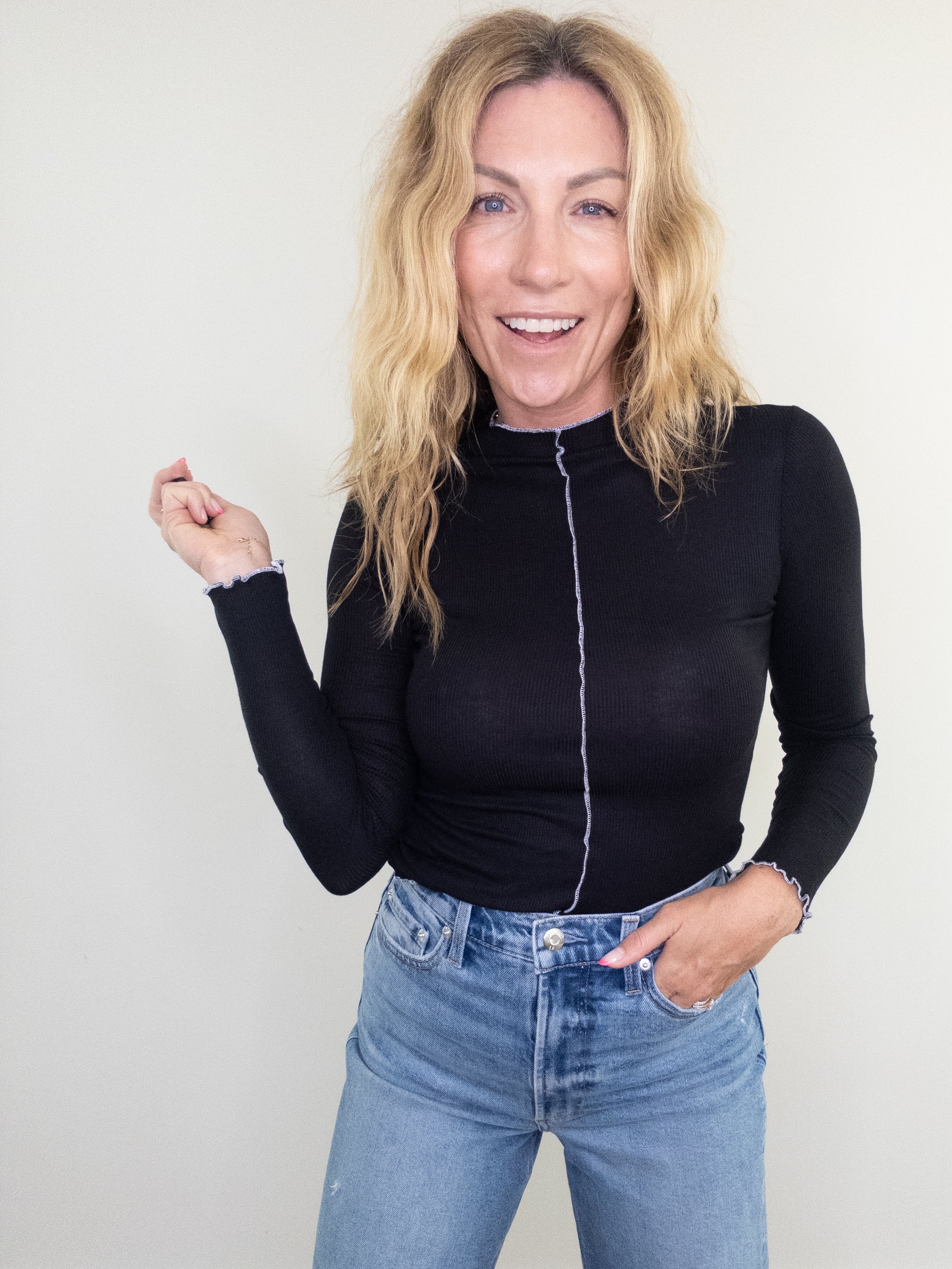 Project Social T Sparks Seamed Rib Funnel Neck Long Sleeve