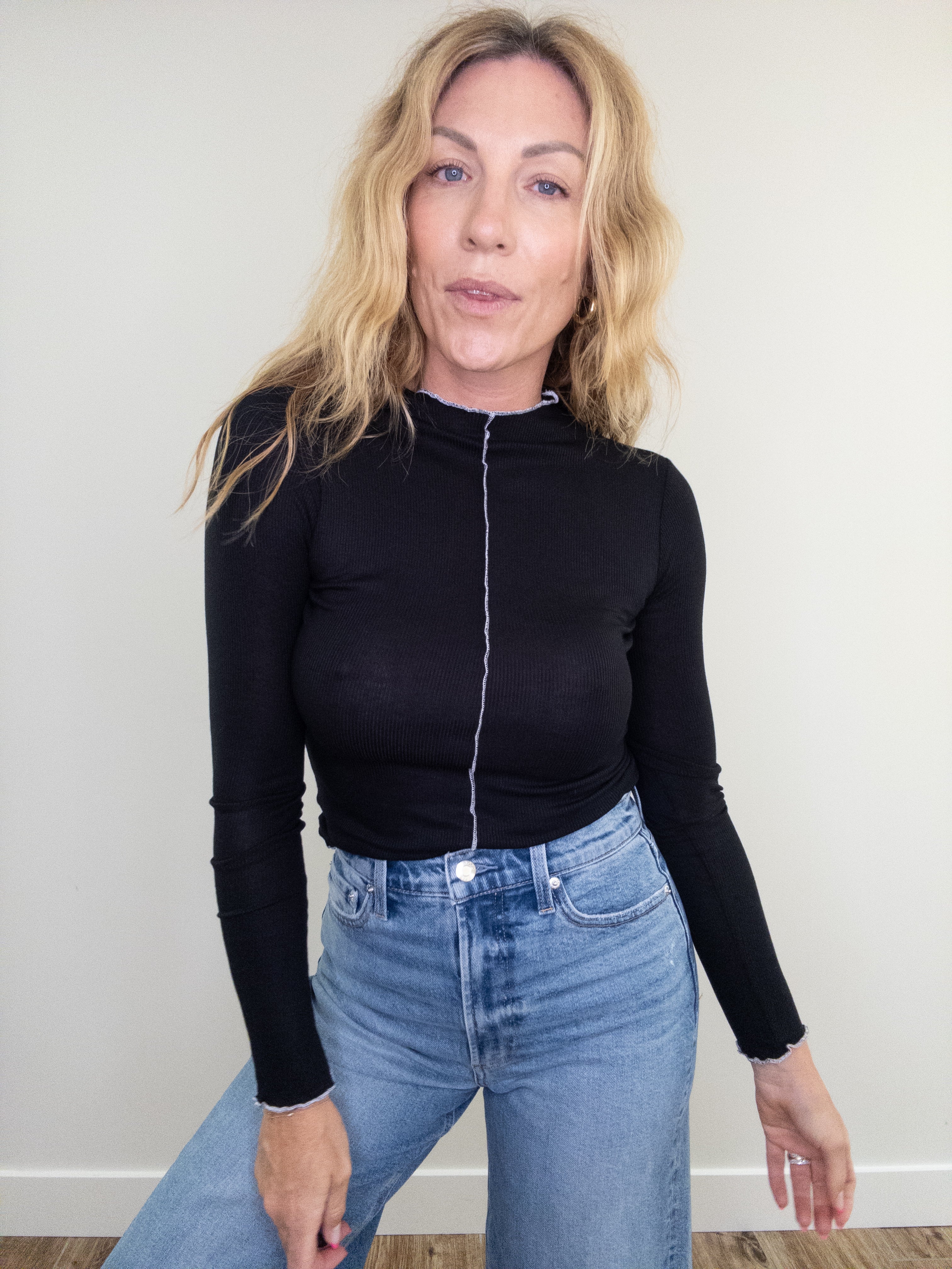 Project Social T Sparks Seamed Rib Funnel Neck Long Sleeve