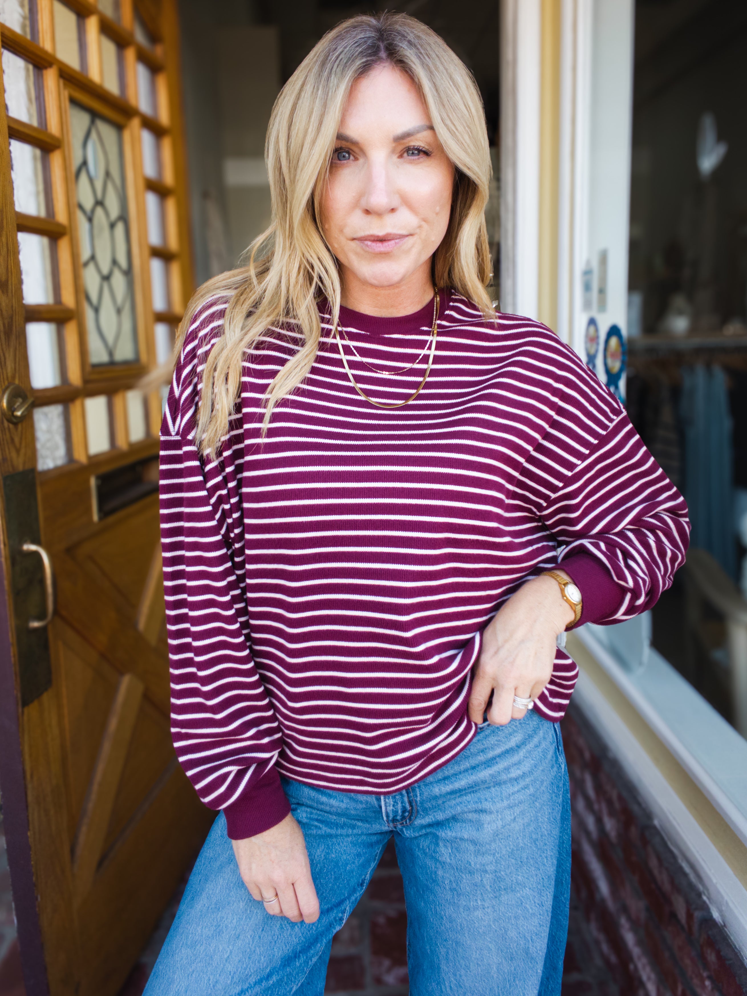 Colbert Striped Waffle Top