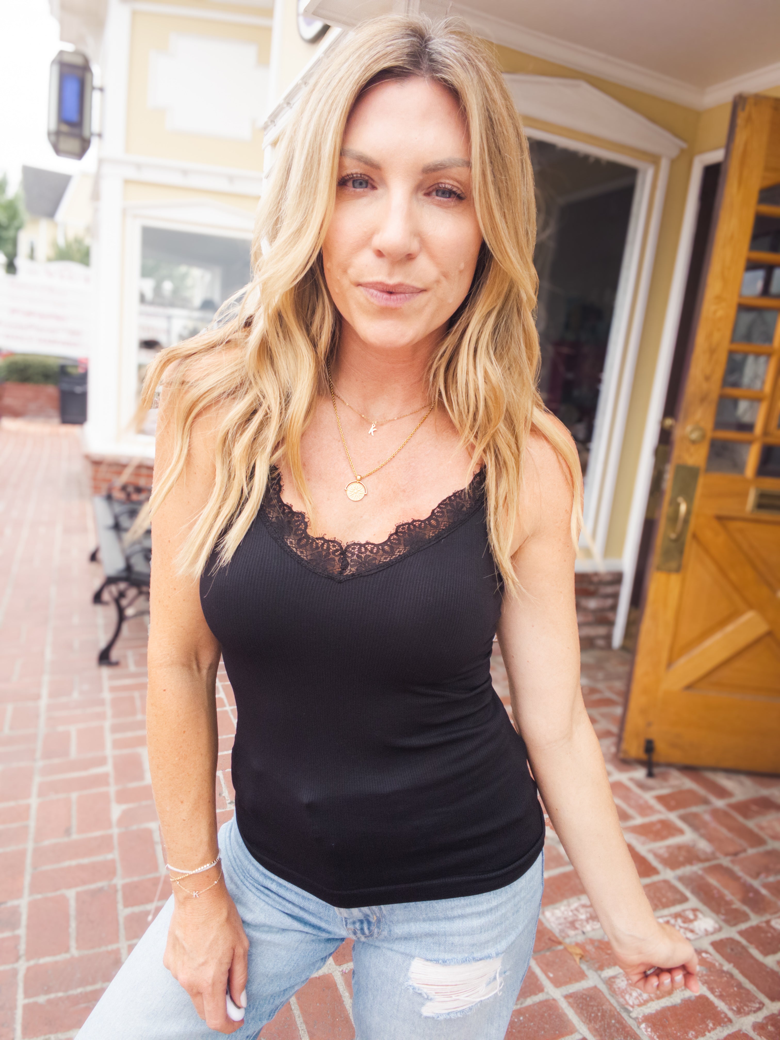 Lace Trim V Neck Cami