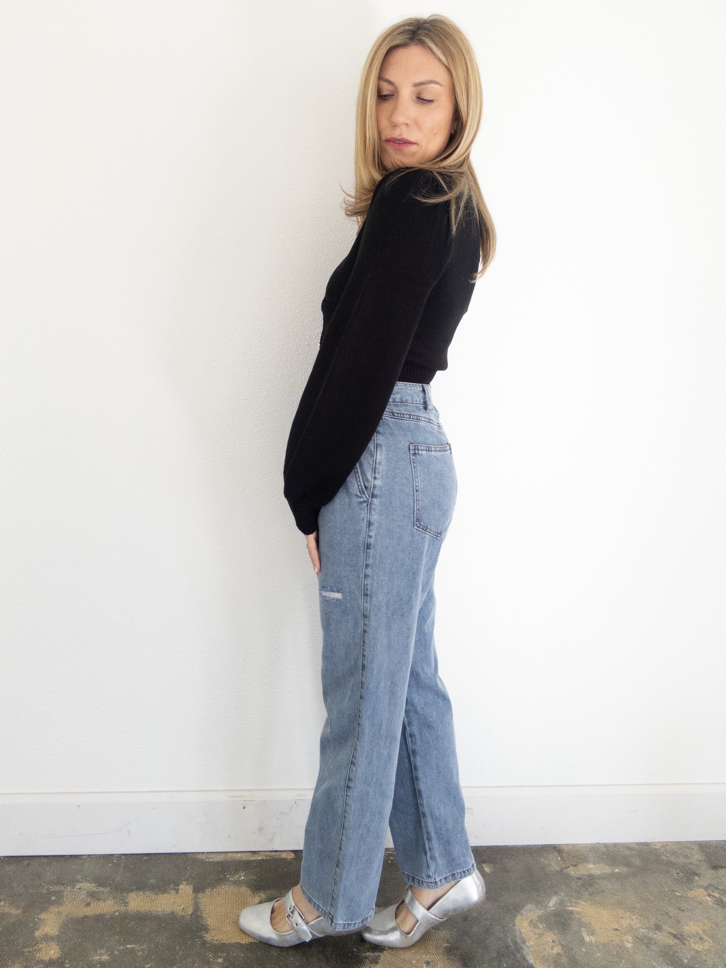 In Step Pleated Straight Leg Jean