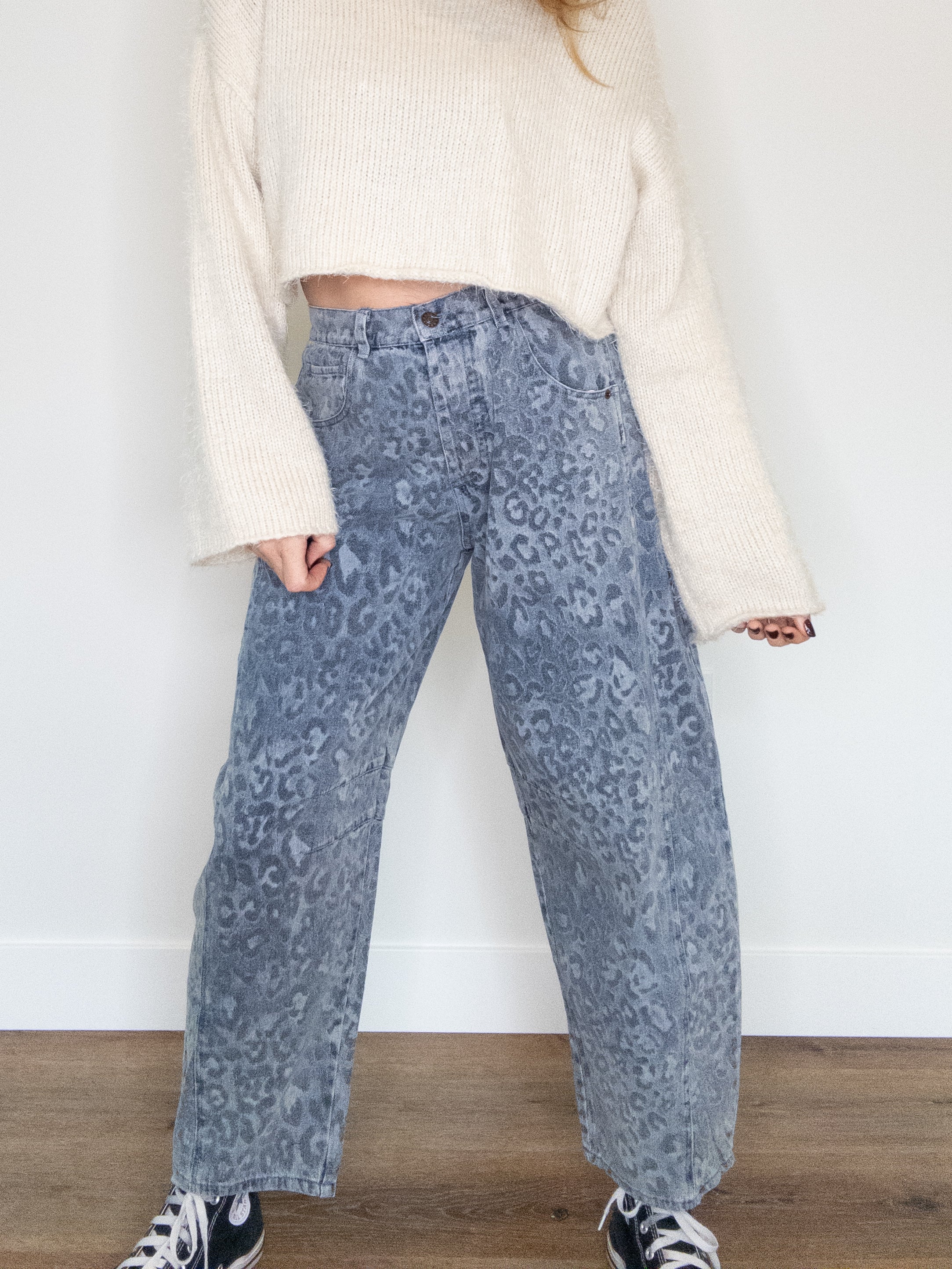Denim Leopard Barrel Jeans