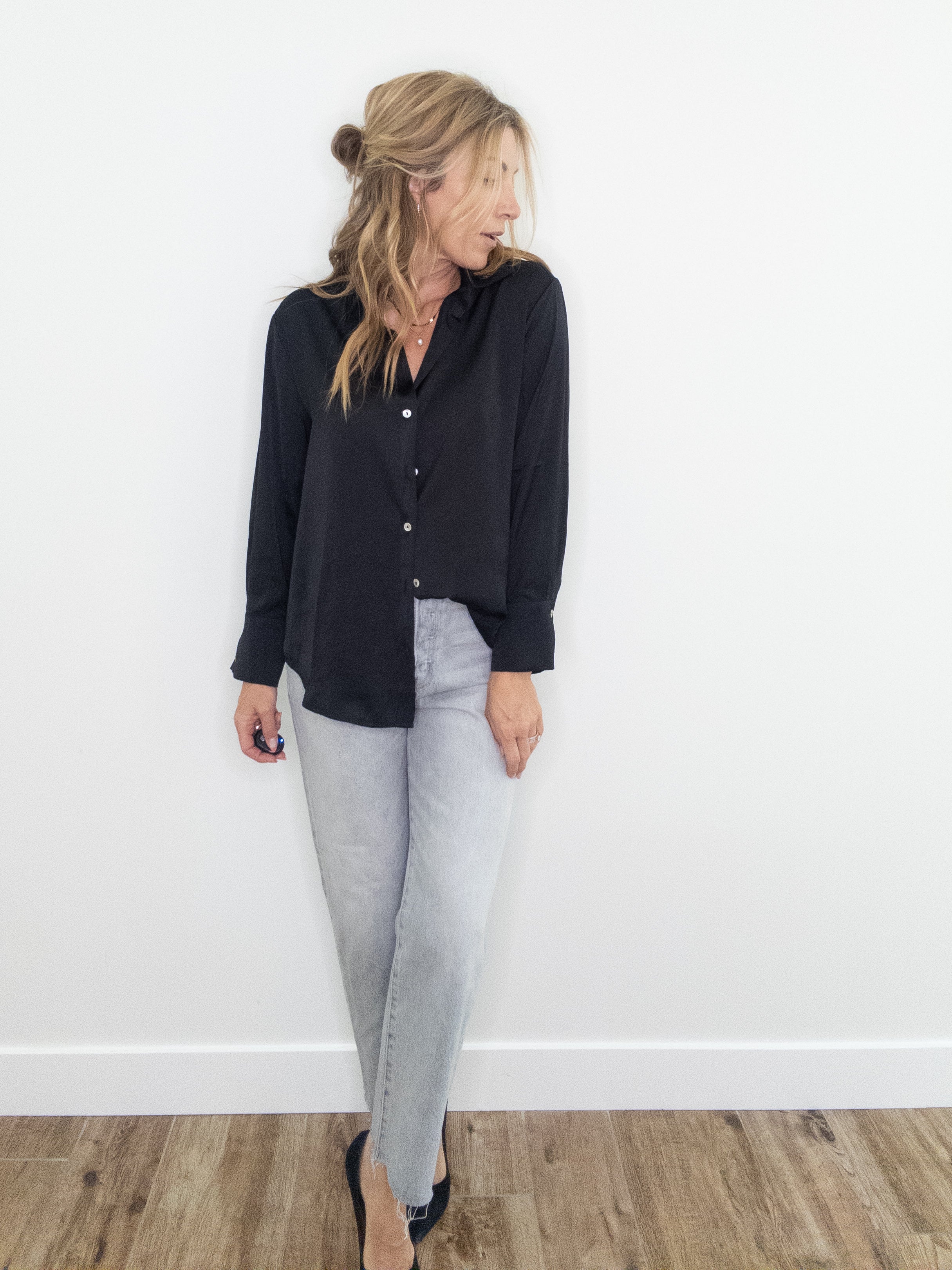 Fine Wine Satin Button Down