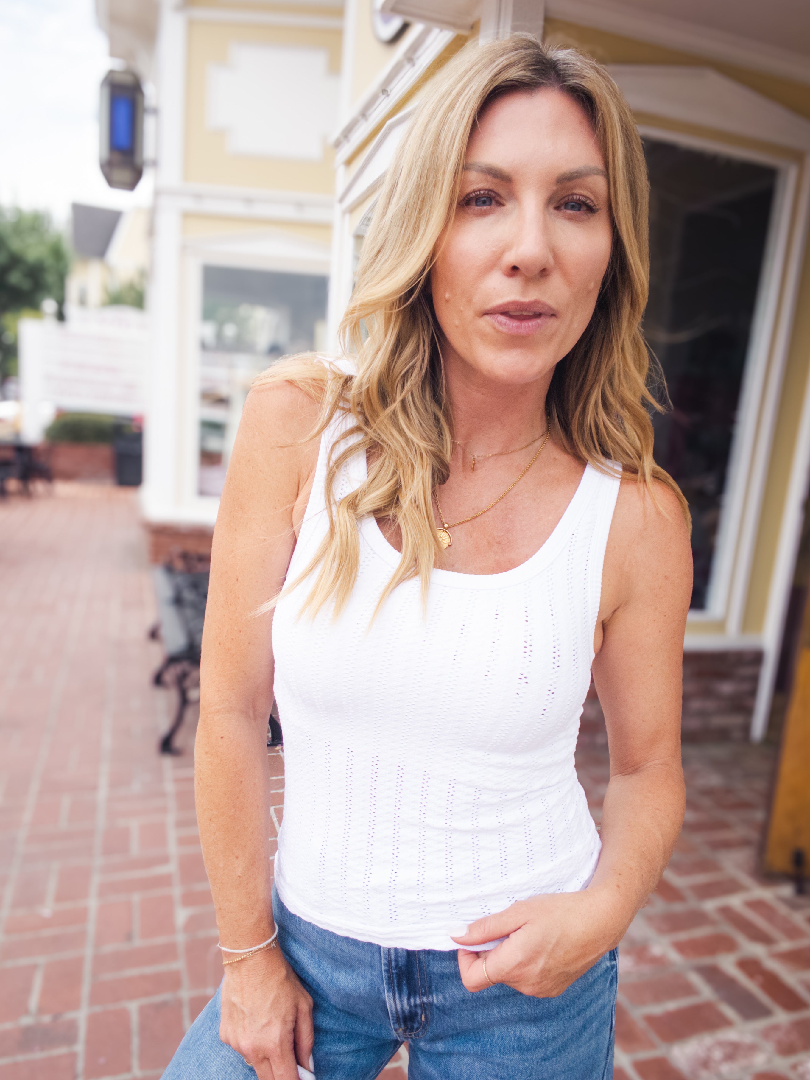 Pointelle Striped Tank