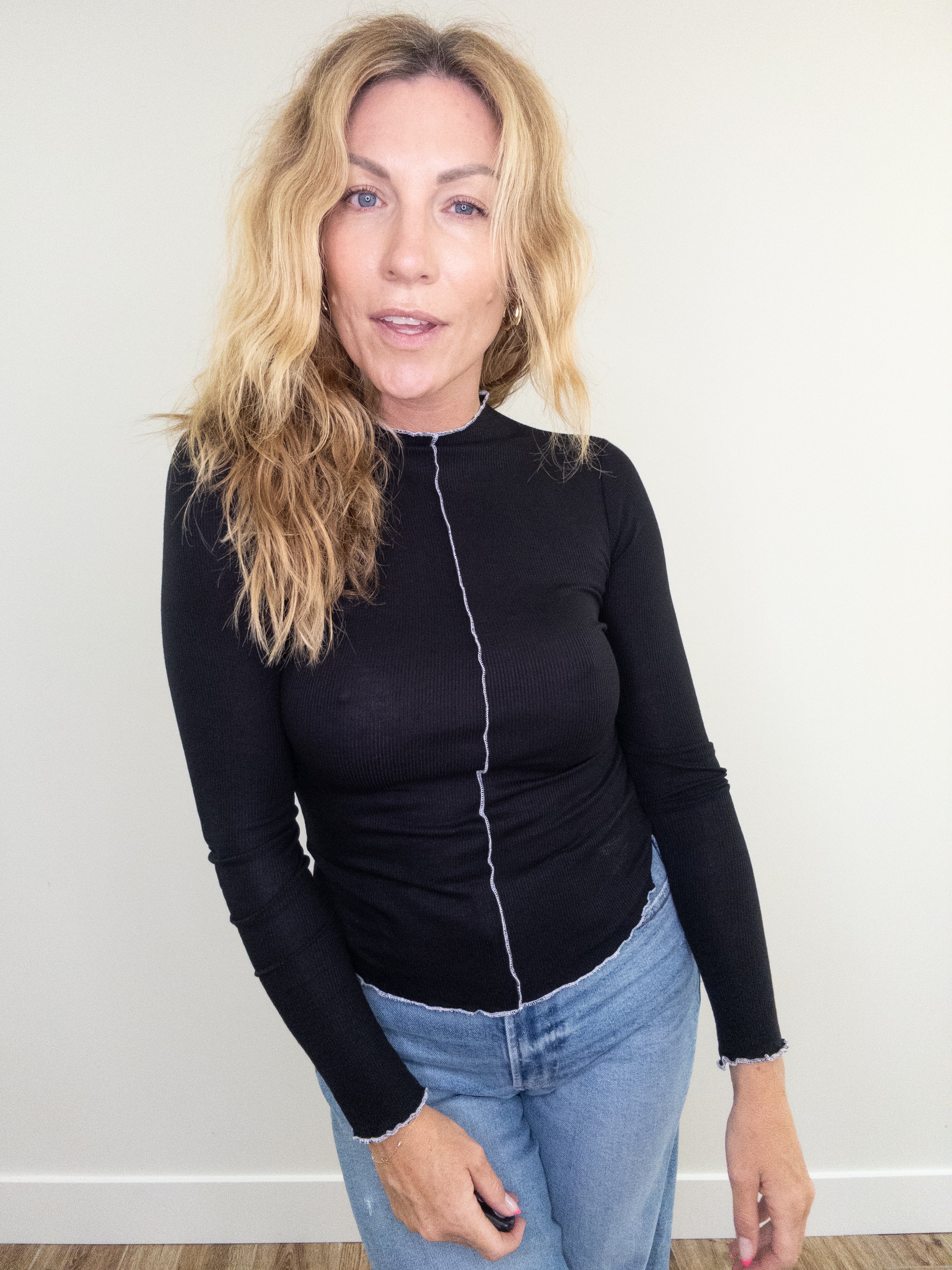 Project Social T Sparks Seamed Rib Funnel Neck Long Sleeve