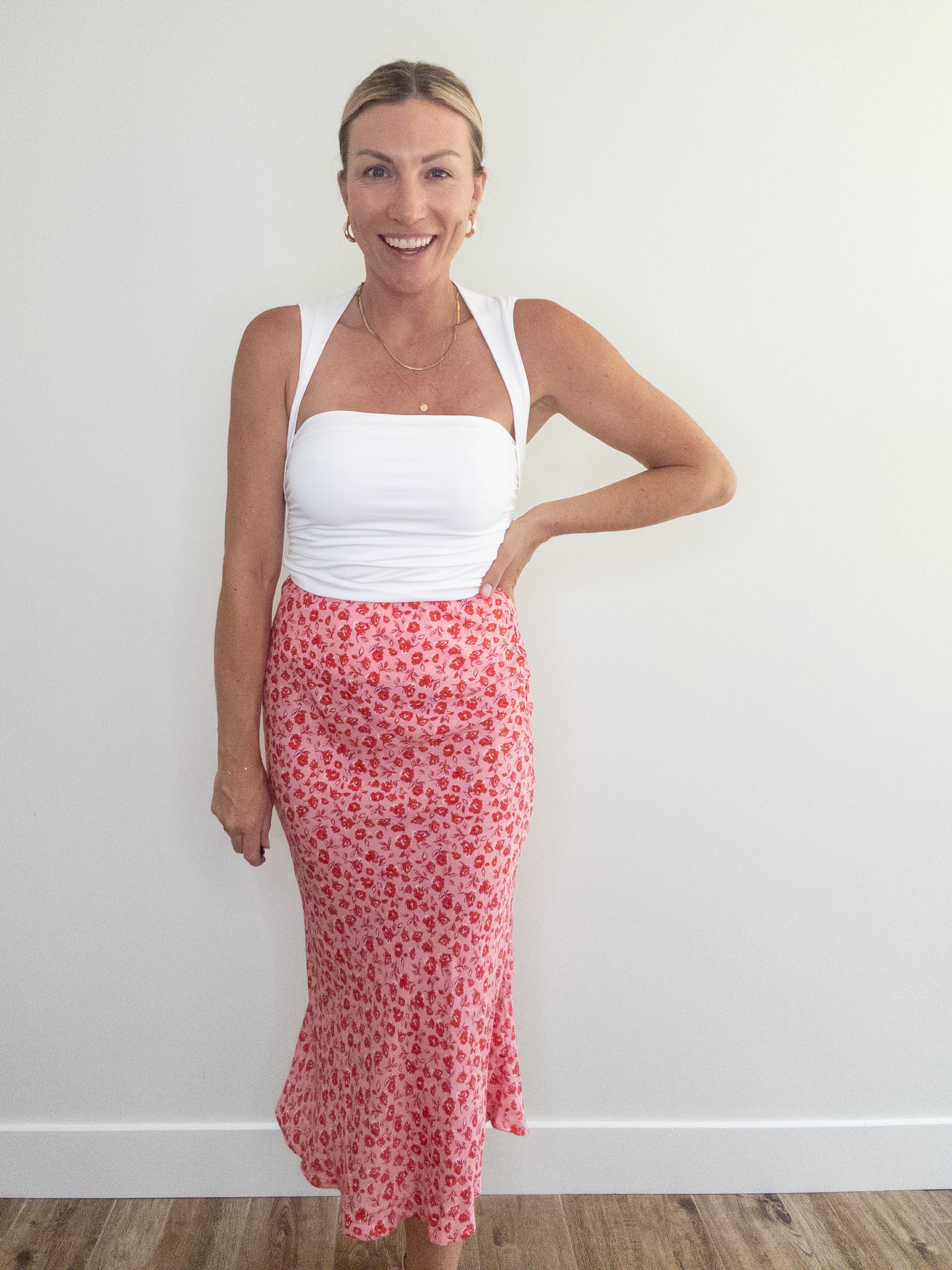 Red Red Roses Midi Skirt