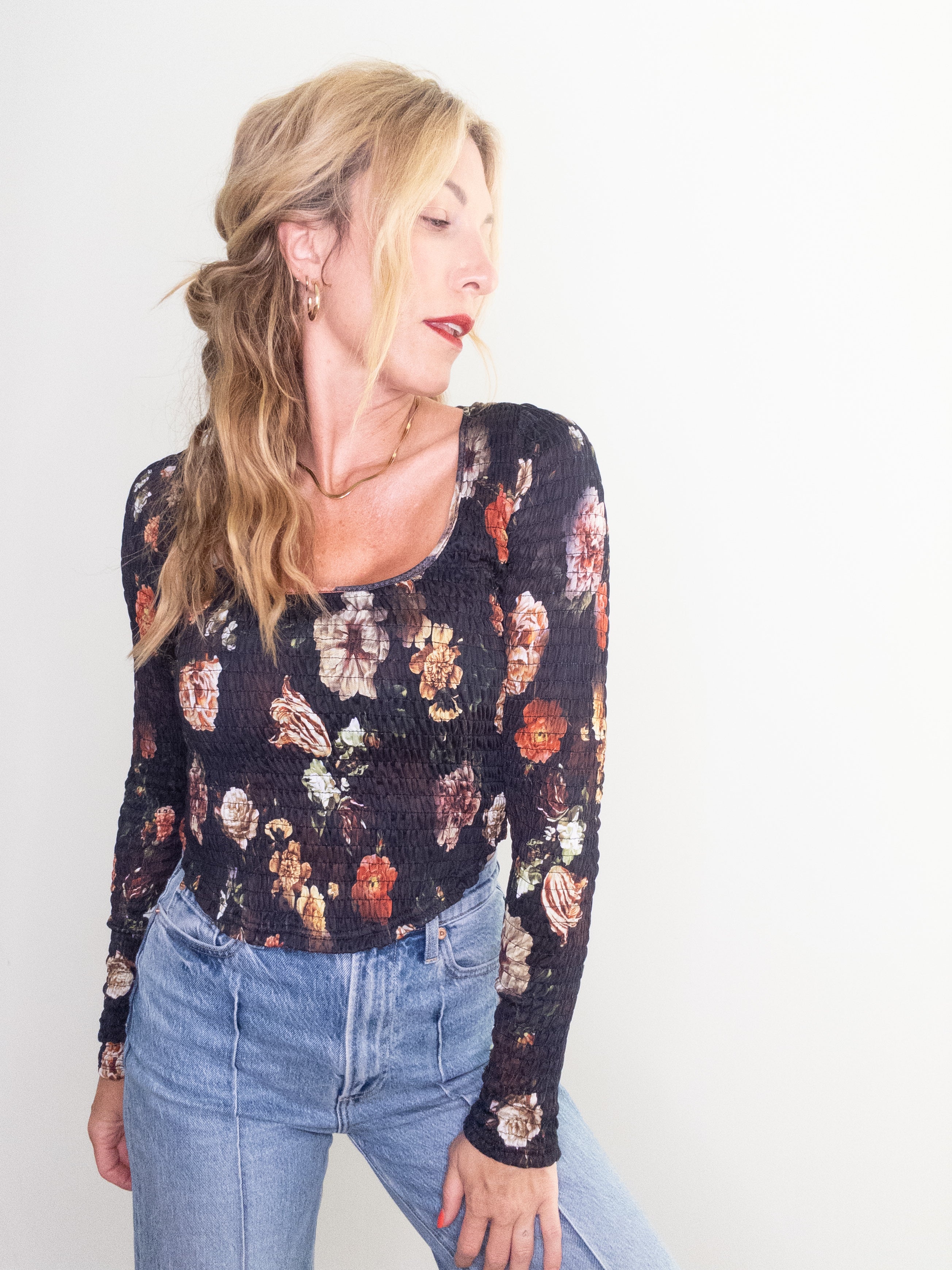 Deep Bouquet Long Sleeve Shirt